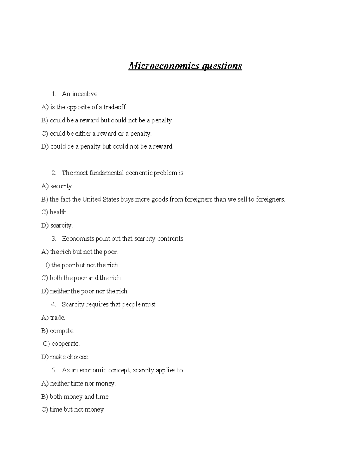 Microeconomics Fn - MCQ Study Questions and Answers - Studocu
