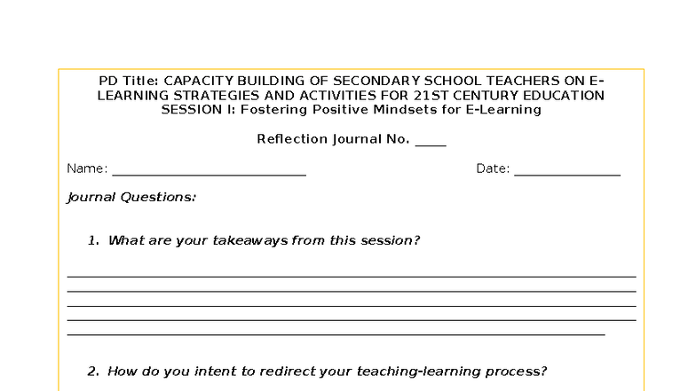 Journal-Template - journal practise - PD Title: CAPACITY BUILDING OF ...
