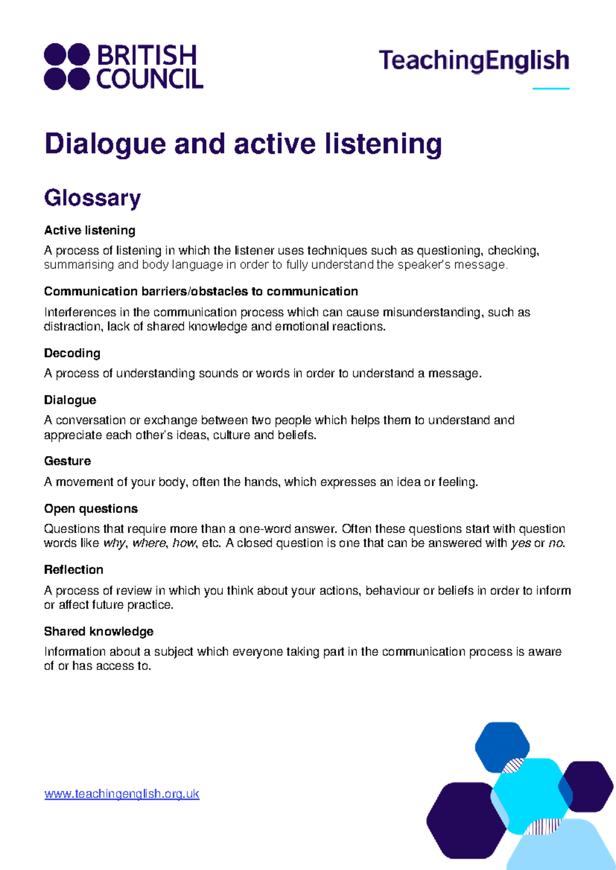 Resources - Dialogue and active listening - Dialogue and active ...