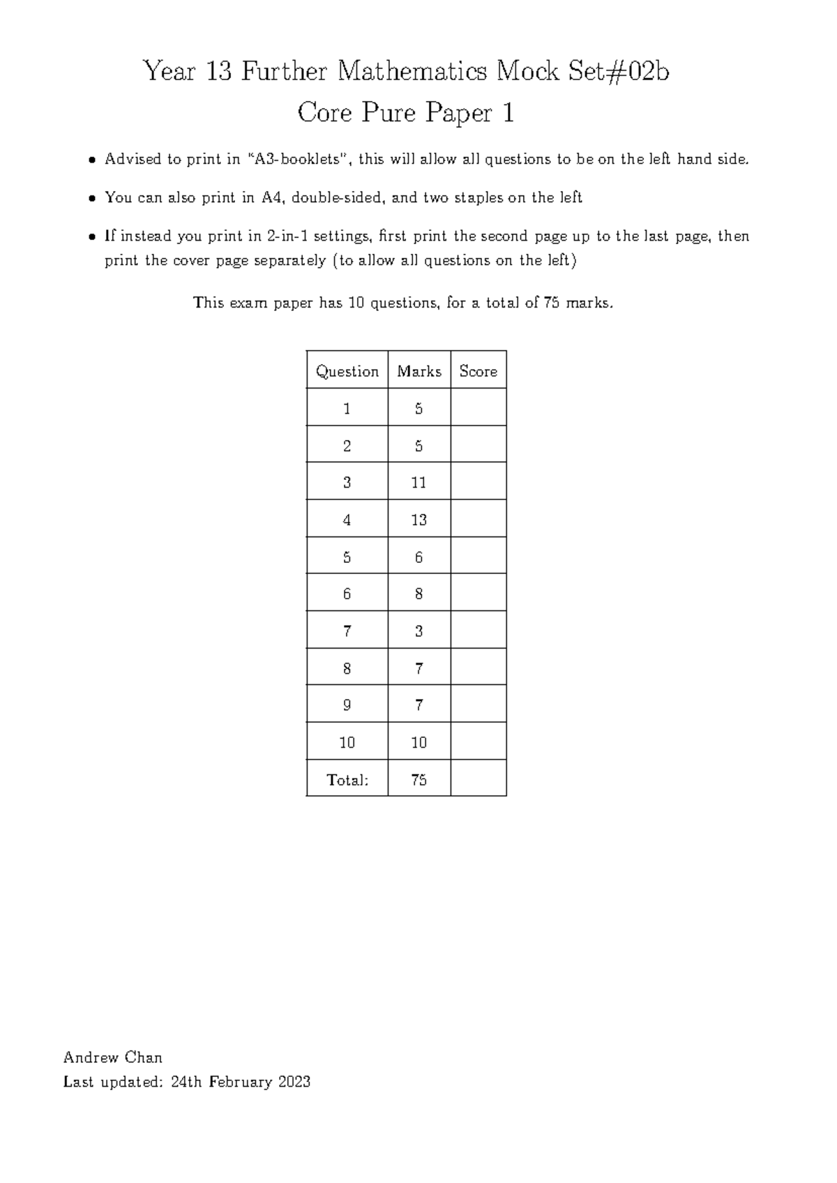 805956806 Year 13Fm Pre-Mock Paper 1 Set 02b – Core Pure Questions ...