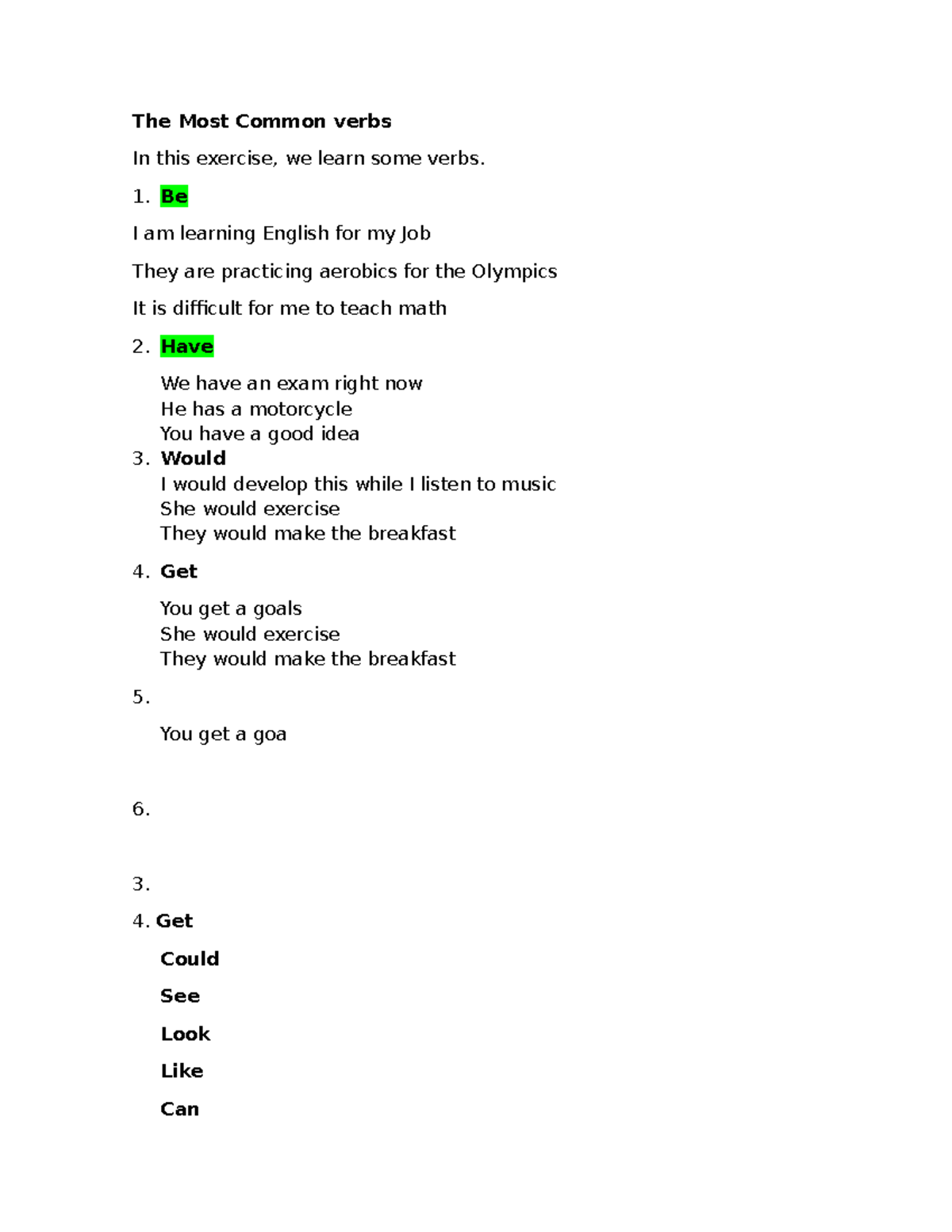 English - Apuntes - The Most Common verbs In this exercise, we learn ...
