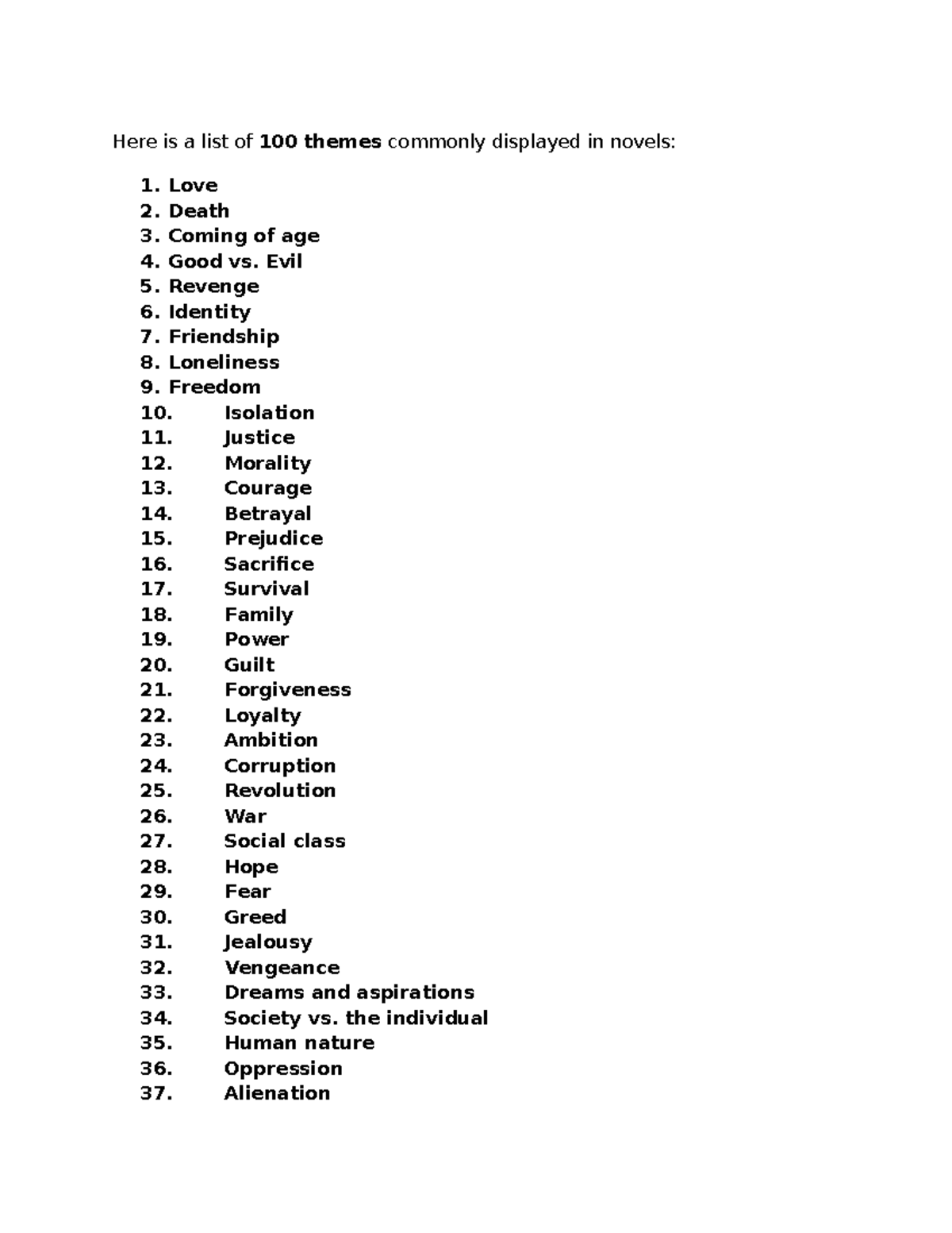100 Common Themes in Novels: A Comprehensive List - Studocu