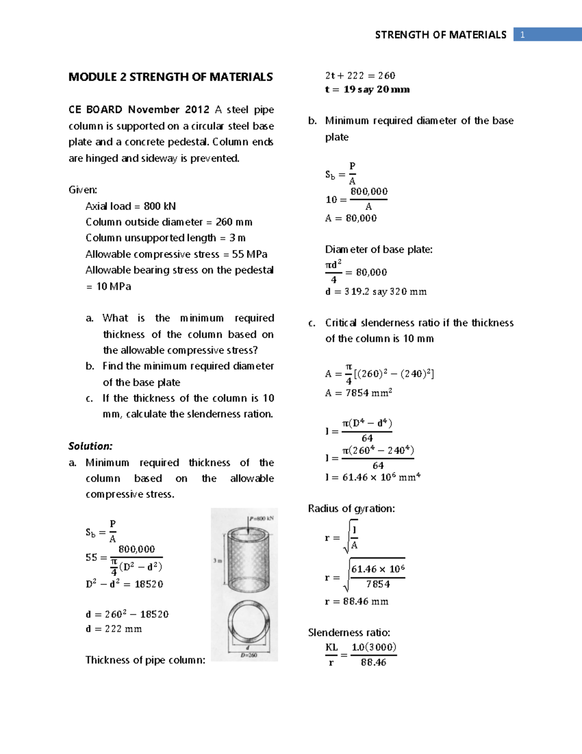 CE 206 Module 2 Strength of Materials - Exercises and Solutions - Document Preview