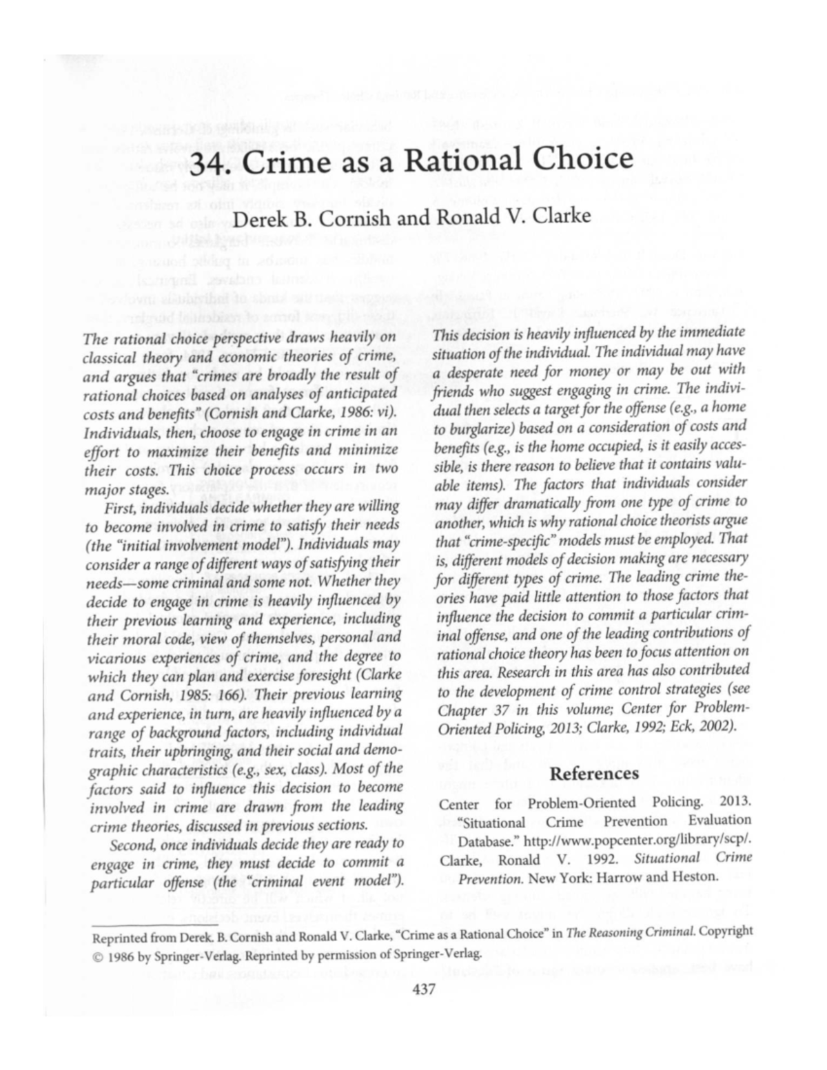 Analysis of Cornish & Clarke's 2013 Rational Choice Theory - Studocu