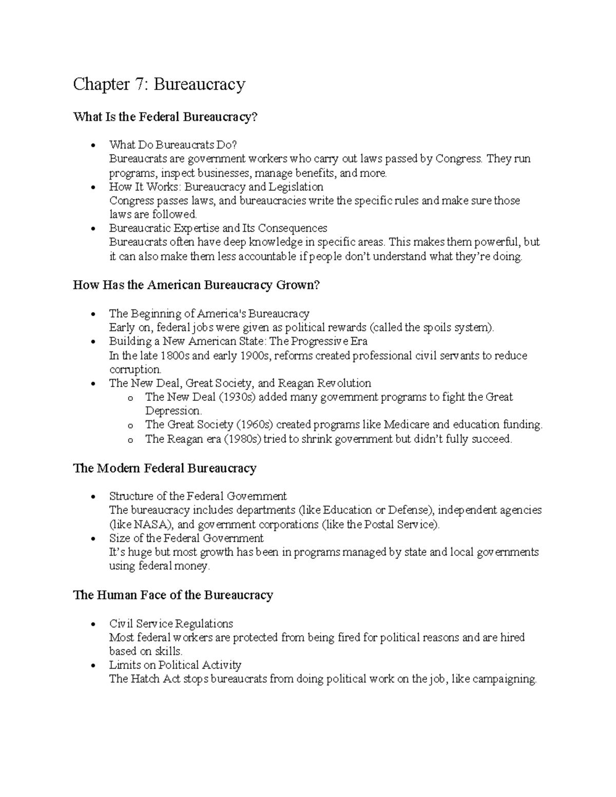 Chapter 7: Understanding the Federal Bureaucracy and Its Functions ...