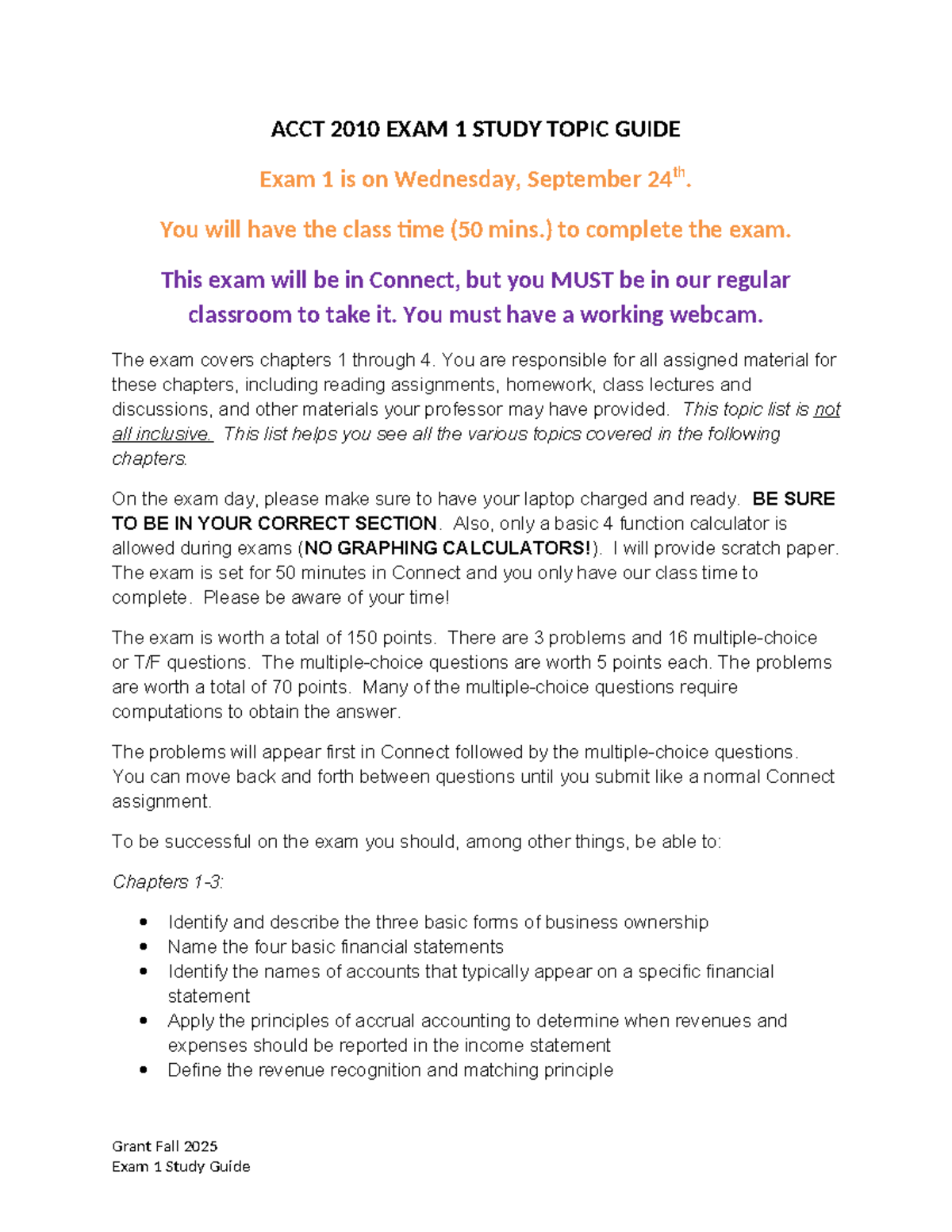 ACCT 2010 Fall 2025 Exam 1 Study Guide: Key Topics & Tips - Studocu