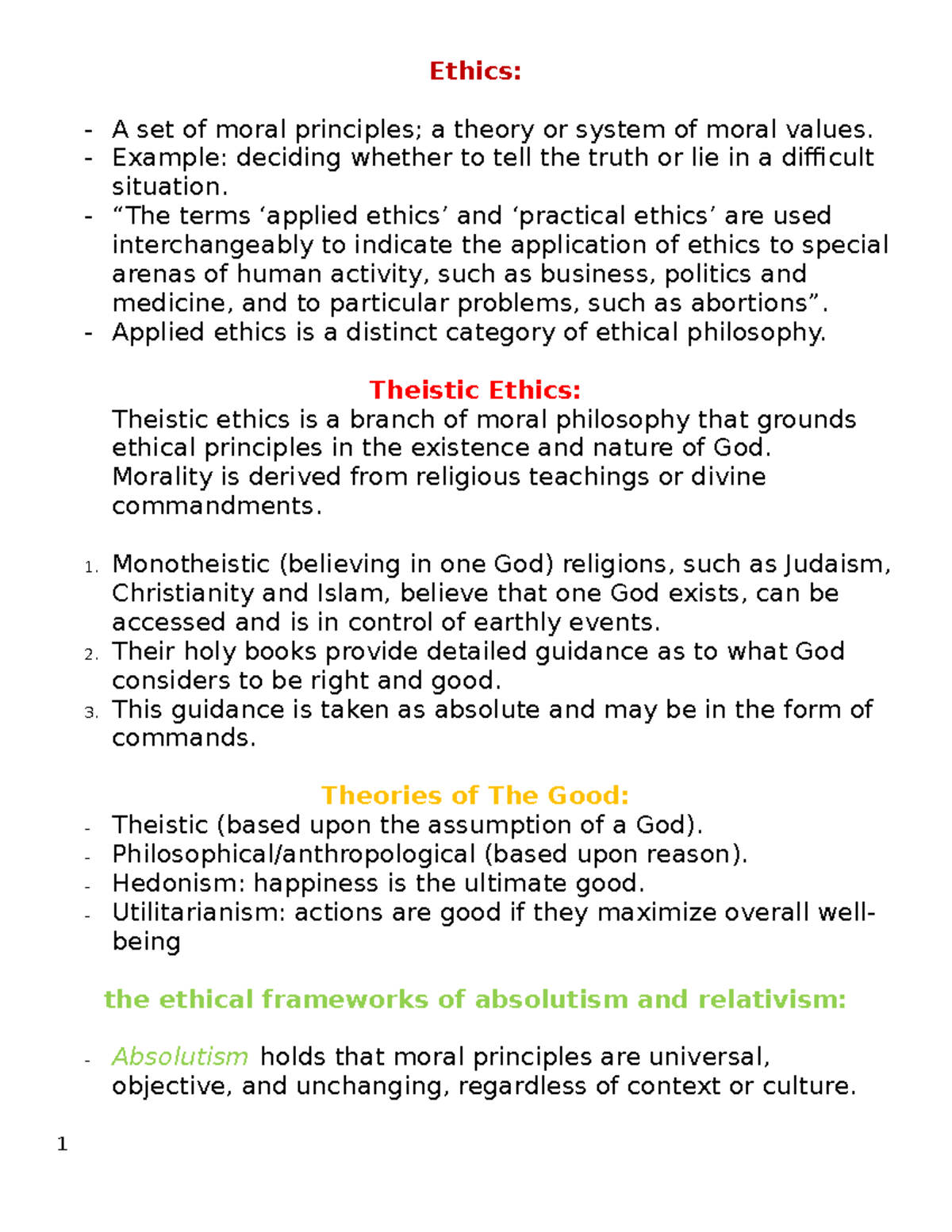Applied Ethics (ETH101): Comprehensive Notes and Theories Overview ...