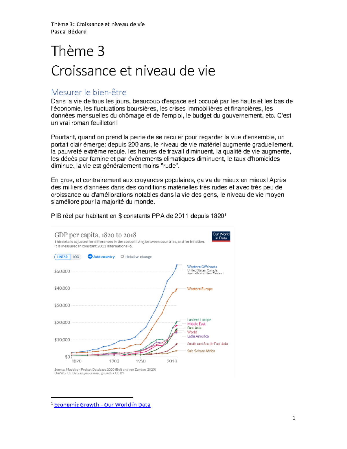 Cours 3 - Croissance & Niveau de vie - Pascal Bédard Thème 3 Croissance ...