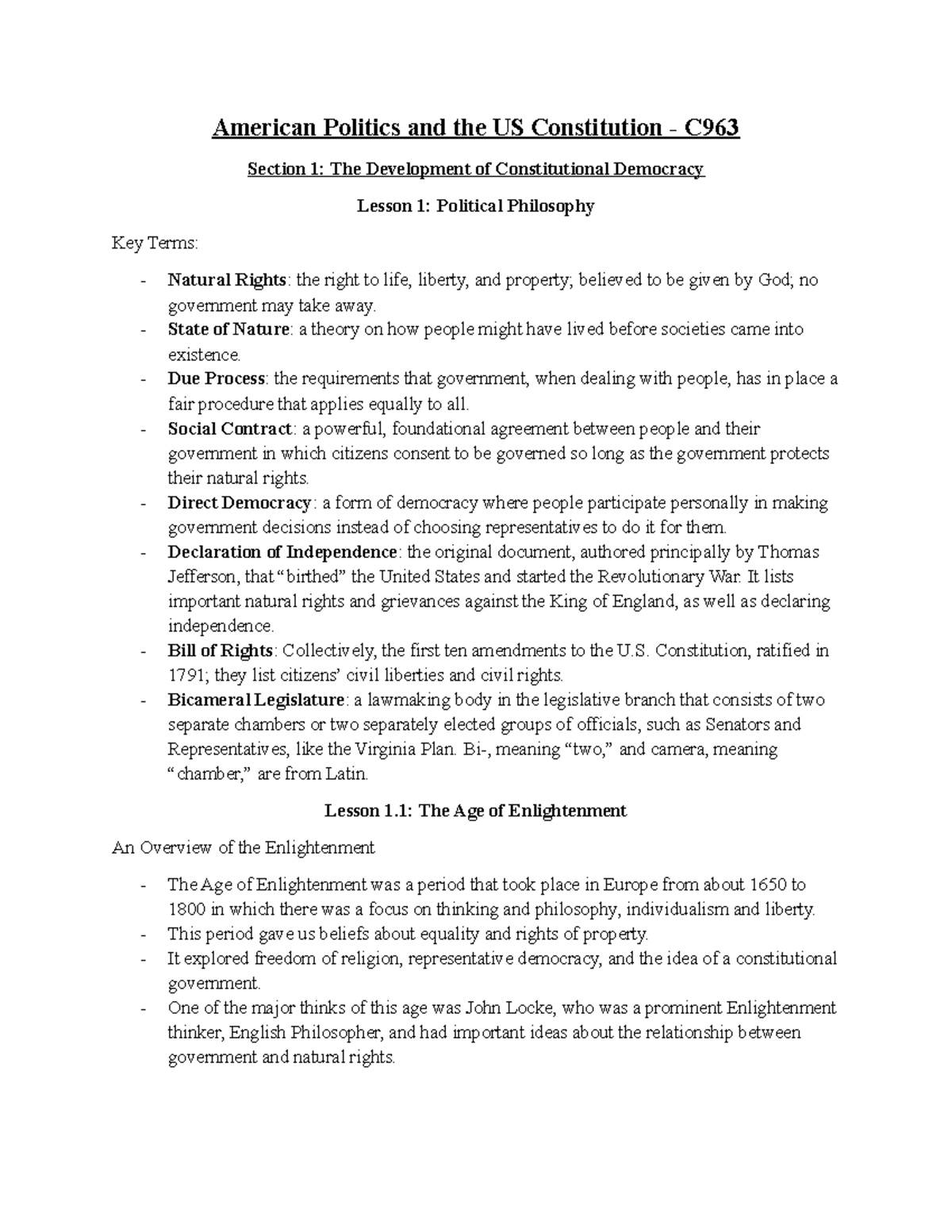 C963 American Politics & US Constitution: Key Concepts in Political ...