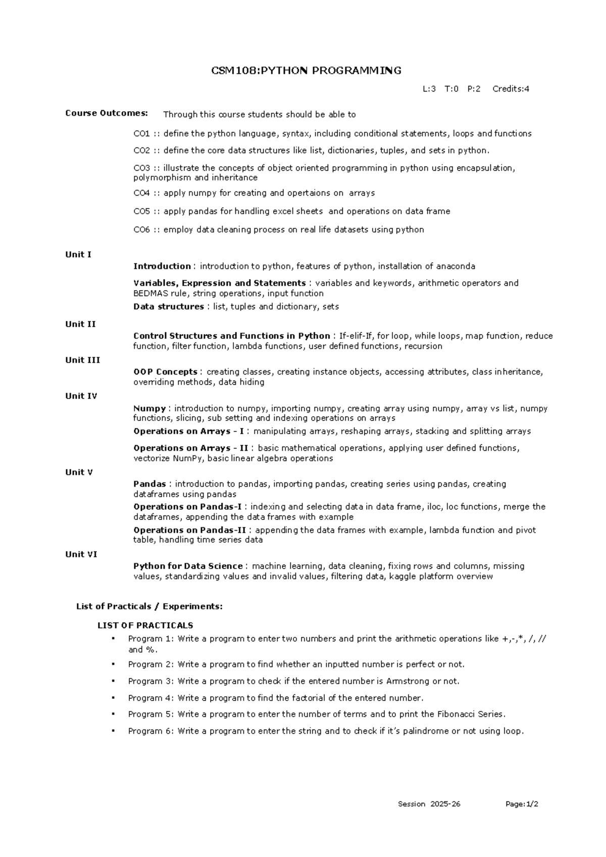 CSM108: Python Programming Course Syllabus and Notes - Studocu