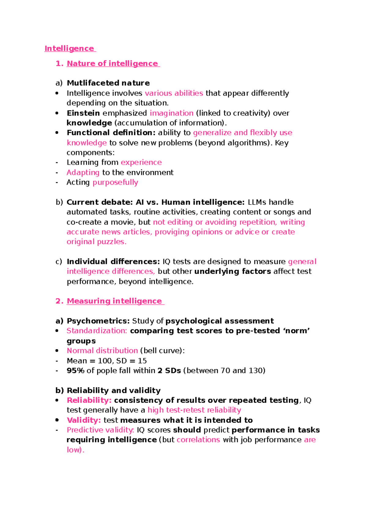 Intelligence 1: Comprehensive Notes on Nature and Measurement - Studocu