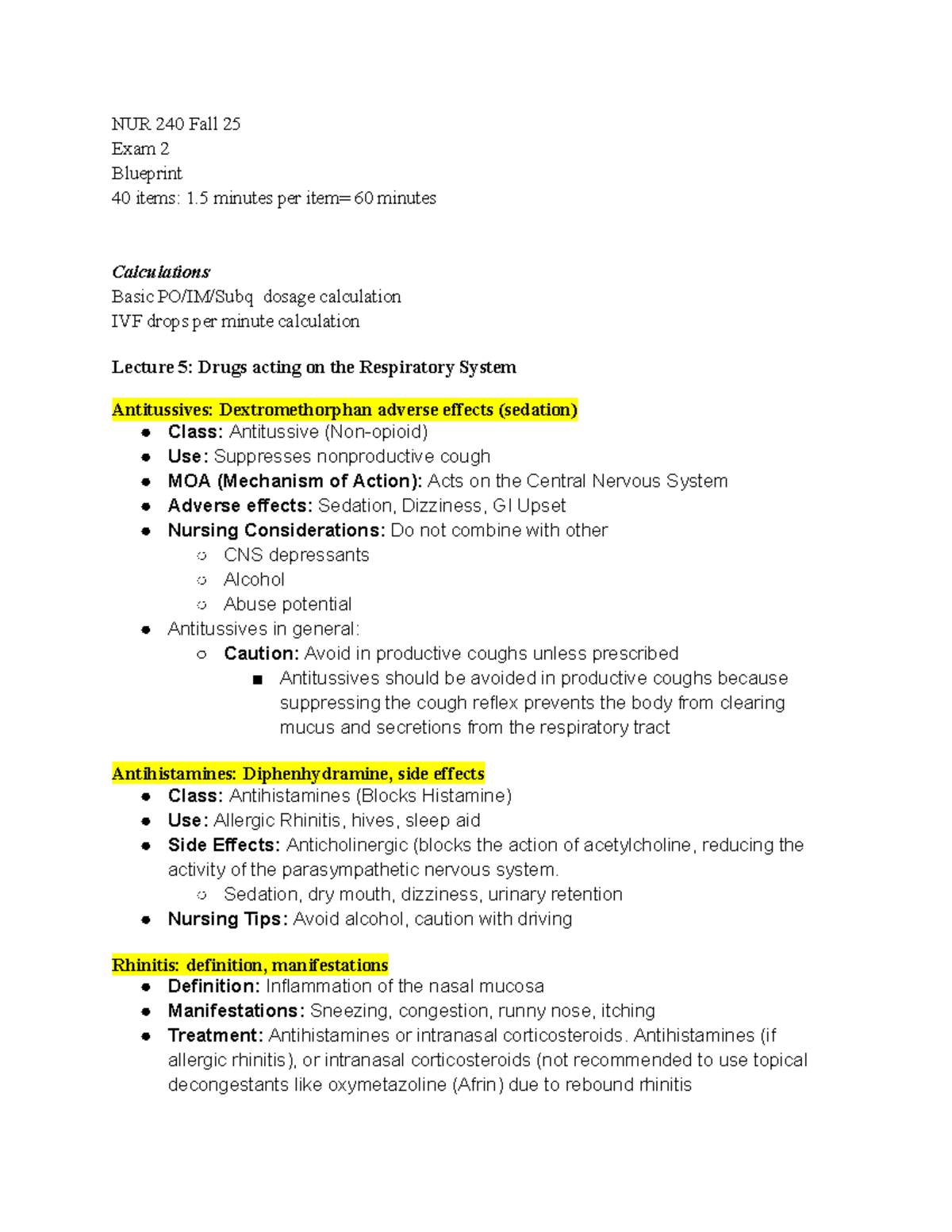NUR 240 Fall 25 Exam 2 Study Guide: Pharmacology Insights and Nursing ...