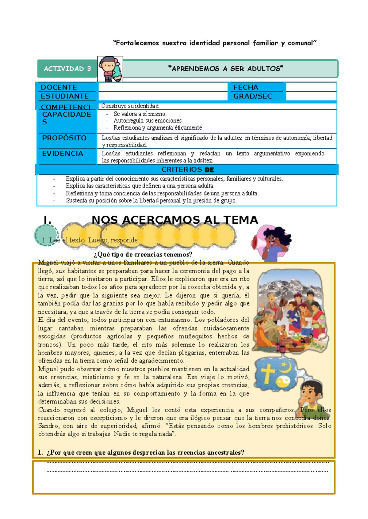 5° DPCC - Actividad 3: Construyendo Nuestra Identidad y Adultez - Studocu