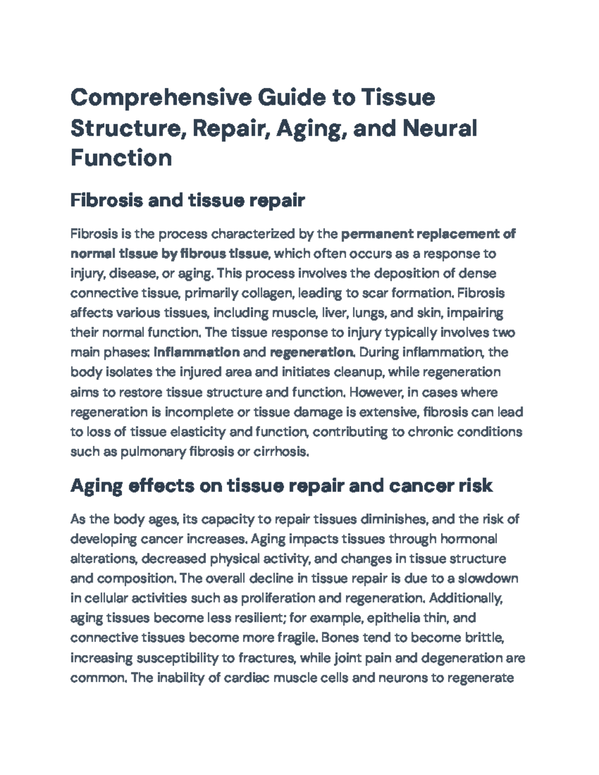 Aging Effects on Tissue Repair, Cancer Risk, and Inflammation Processes ...