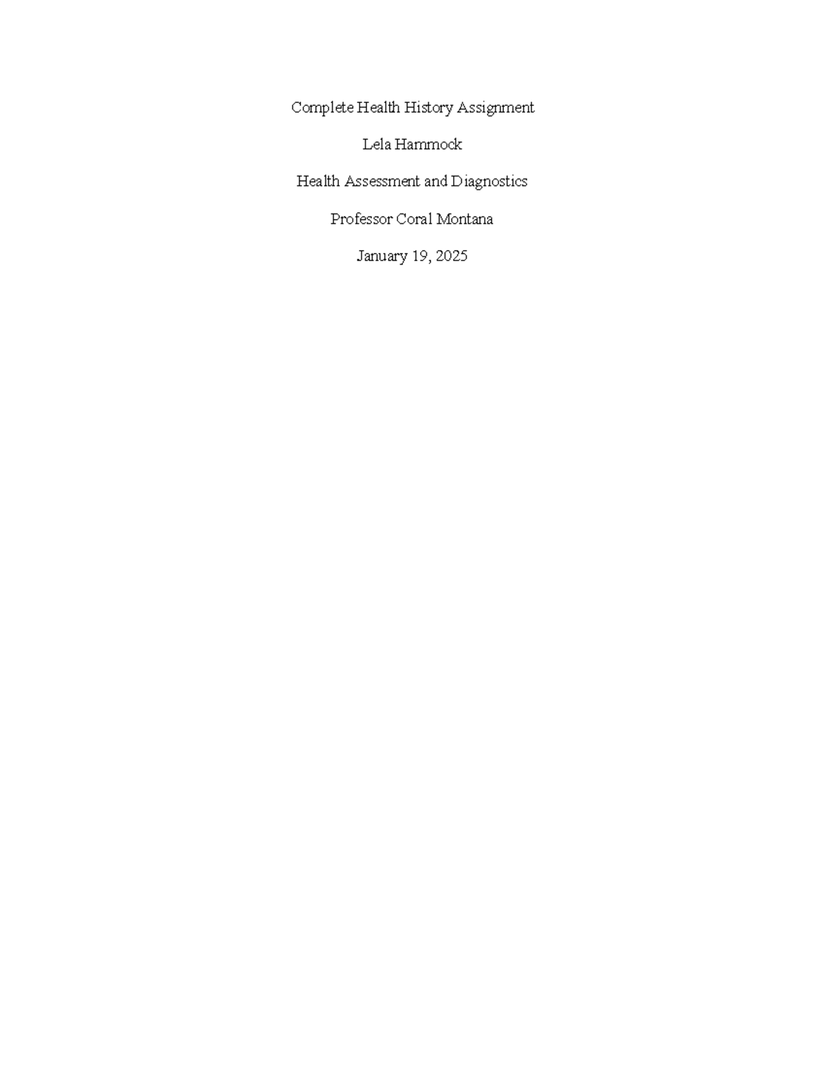 Health History Assignment - She was born on February 20, 1995, and ...