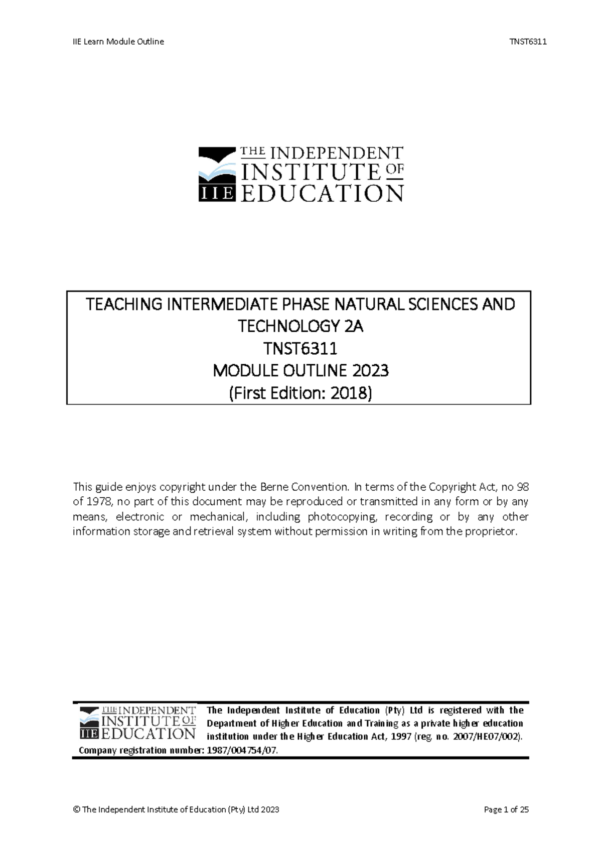 TNST6311 Module Outline: Teaching Intermediate Phase Natural Sciences ...