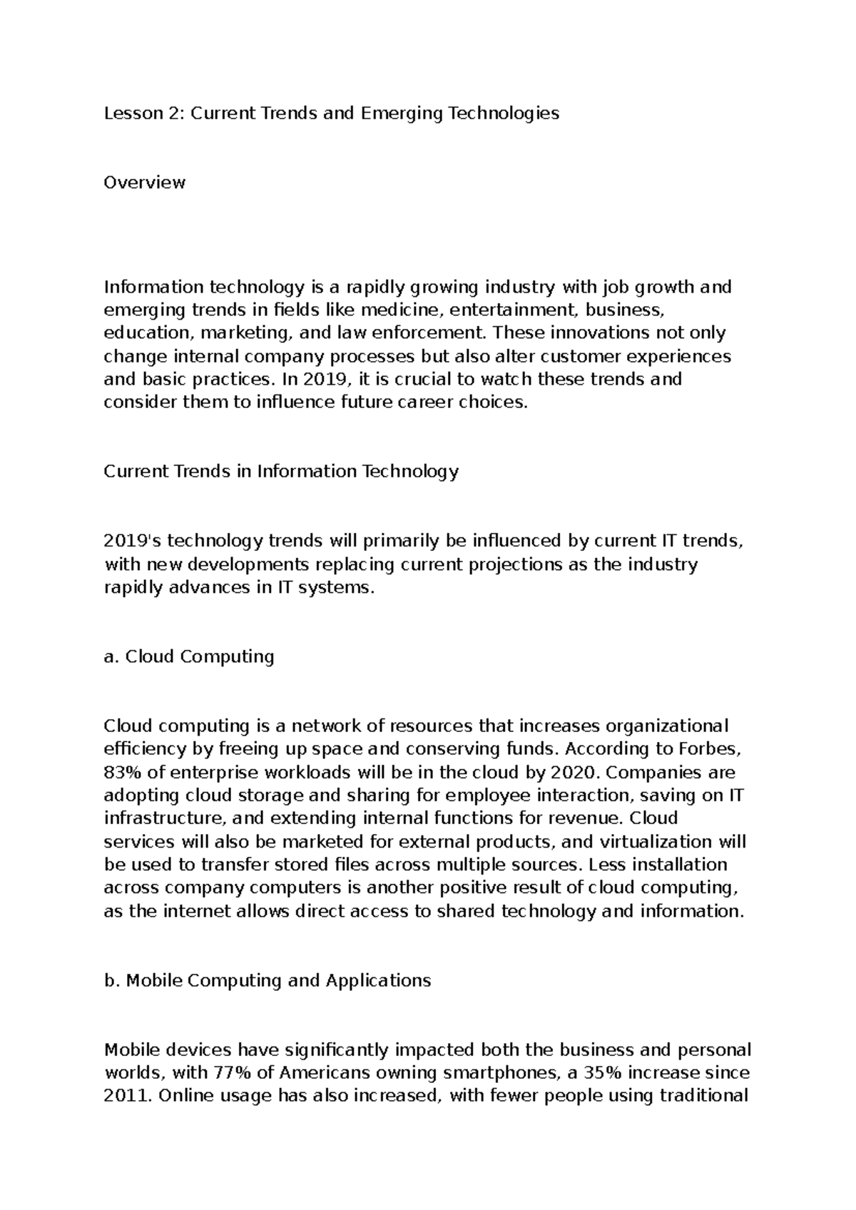 IT Trends and Emerging Technologies (Lesson 2) - Studocu
