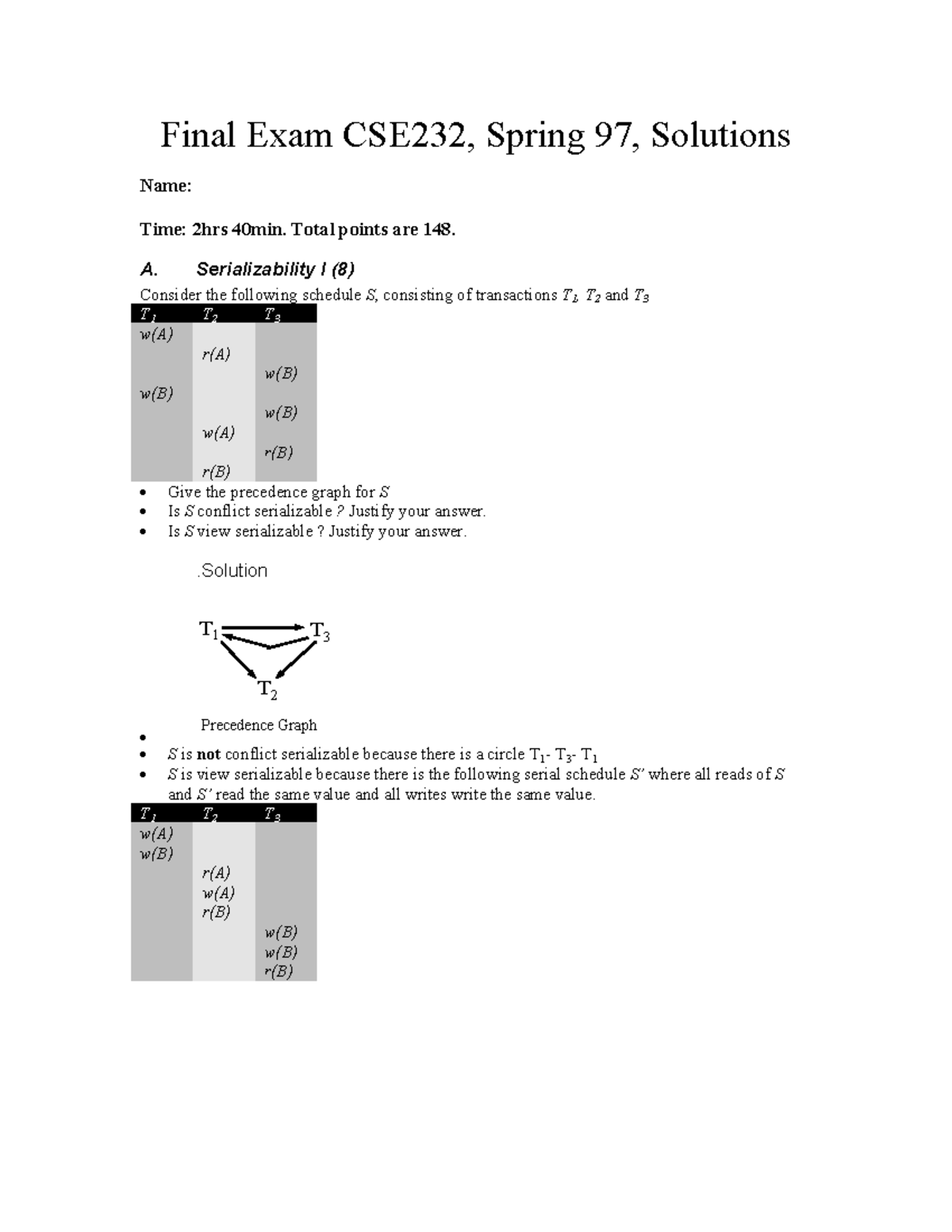 Final Exam Solutions for CSE232, Spring 97 - Studocu