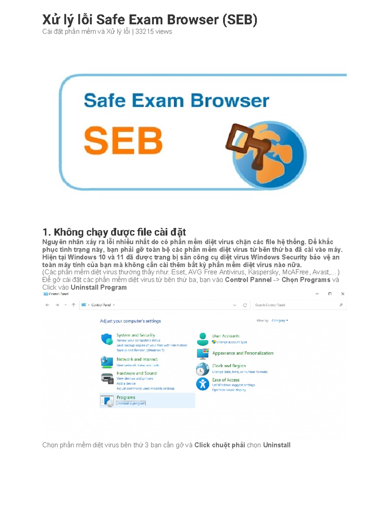 Hướng Dẫn Khắc Phục Lỗi SEB Thường Gặp - An toàn khi Thi Online - Studocu