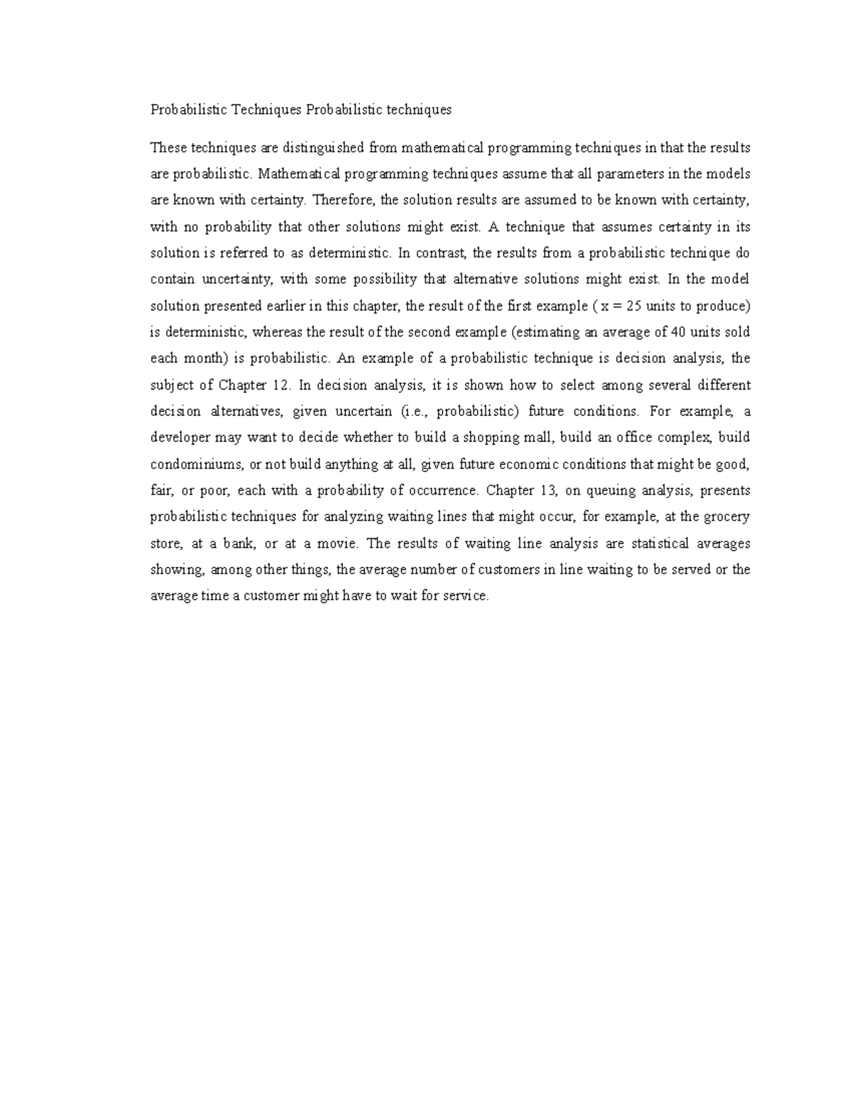 Probabilistic Techniques: Understanding Uncertainty in Decision Making ...
