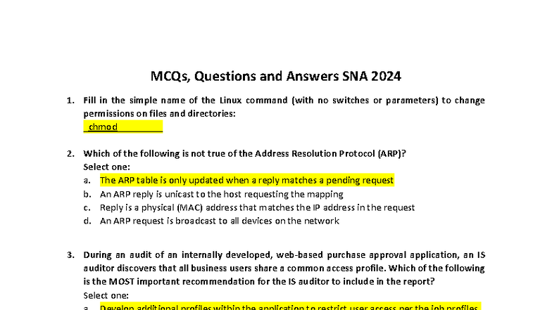 SNA 2024 MCQs and Practice Questions for Exam Preparation - Studocu