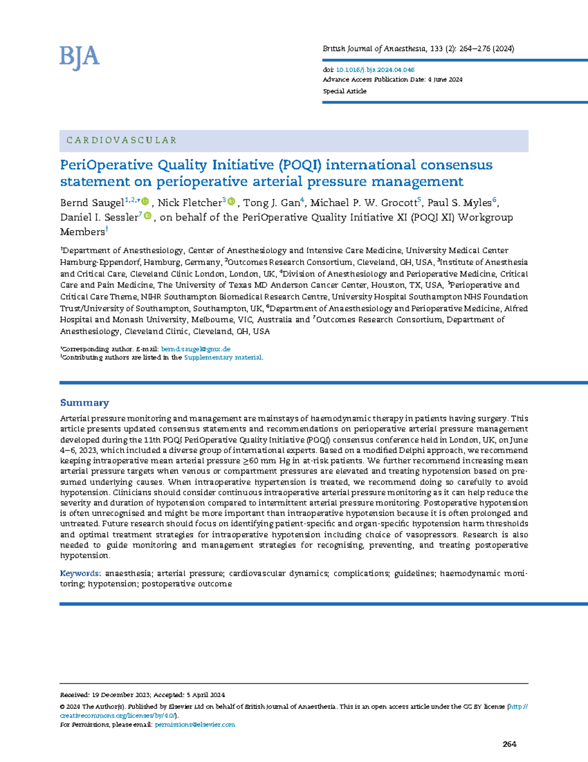 POQI XI Consensus on Perioperative Arterial Pressure Management - Studocu