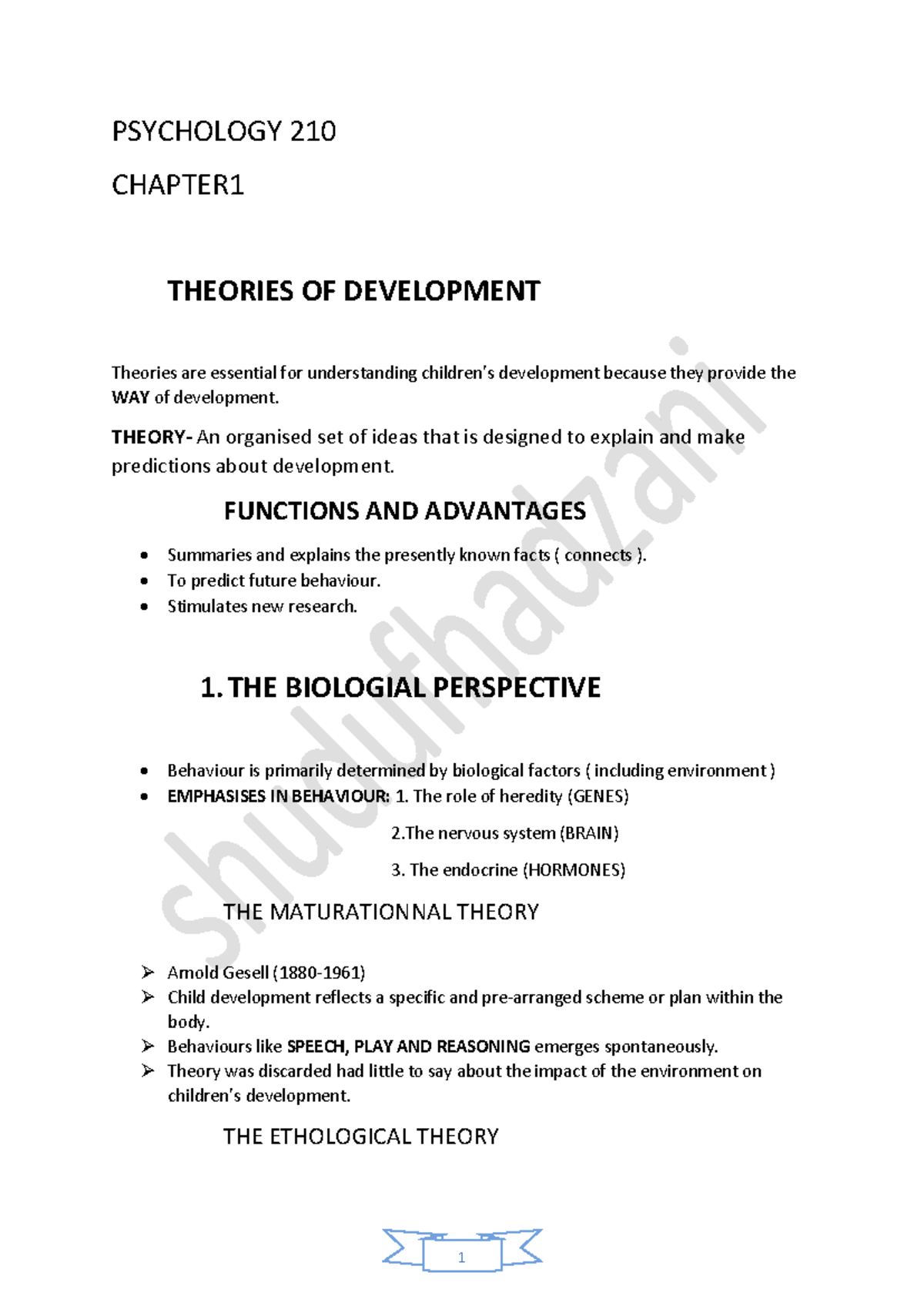 PSYCHOLOGY 210 CHAPTER 1 THEORIES OF DEVELOPMENT NOTES - Studocu