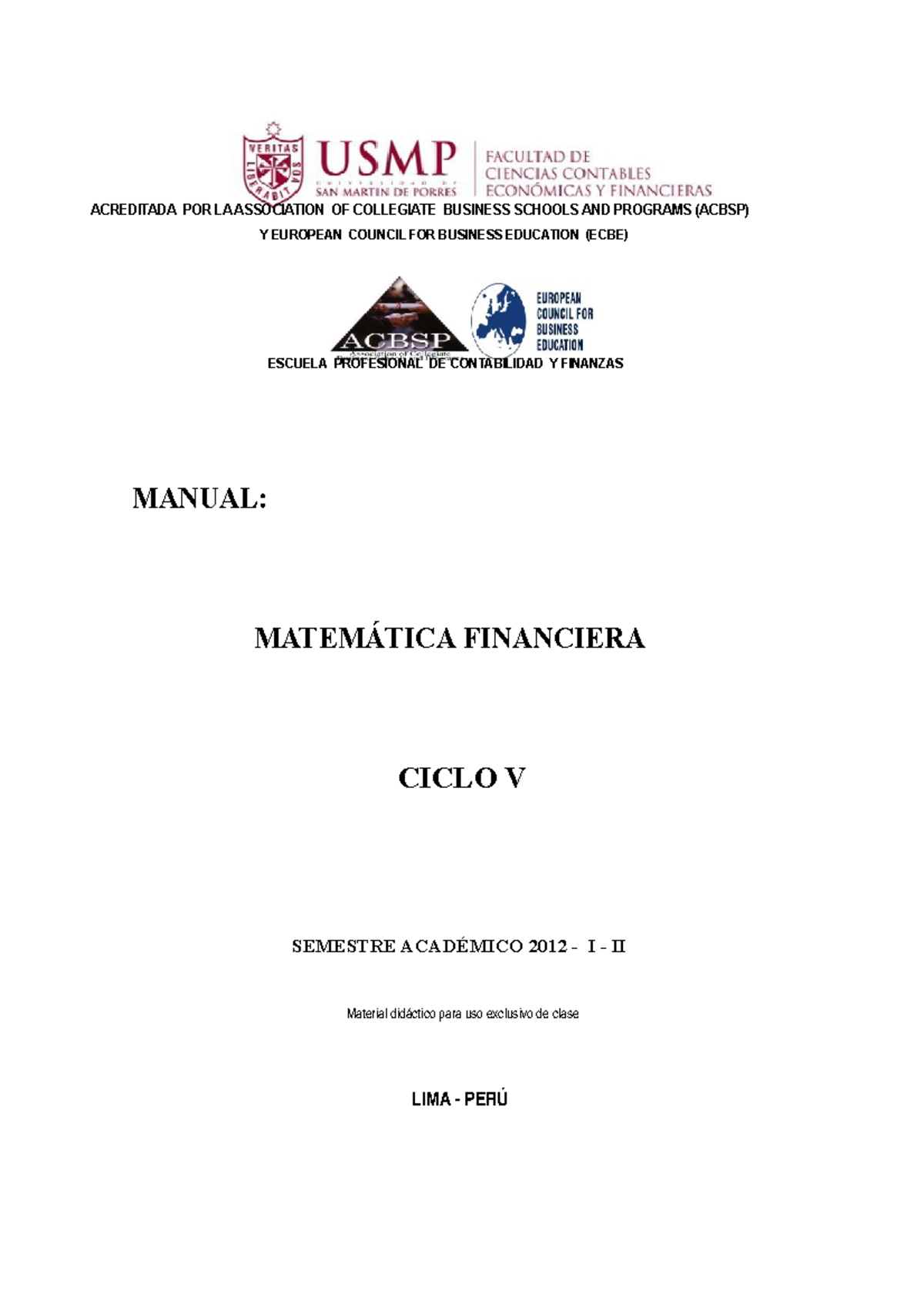 Manual de Matemática Financiera 123893276 - USMP - Ciclo V - Studocu