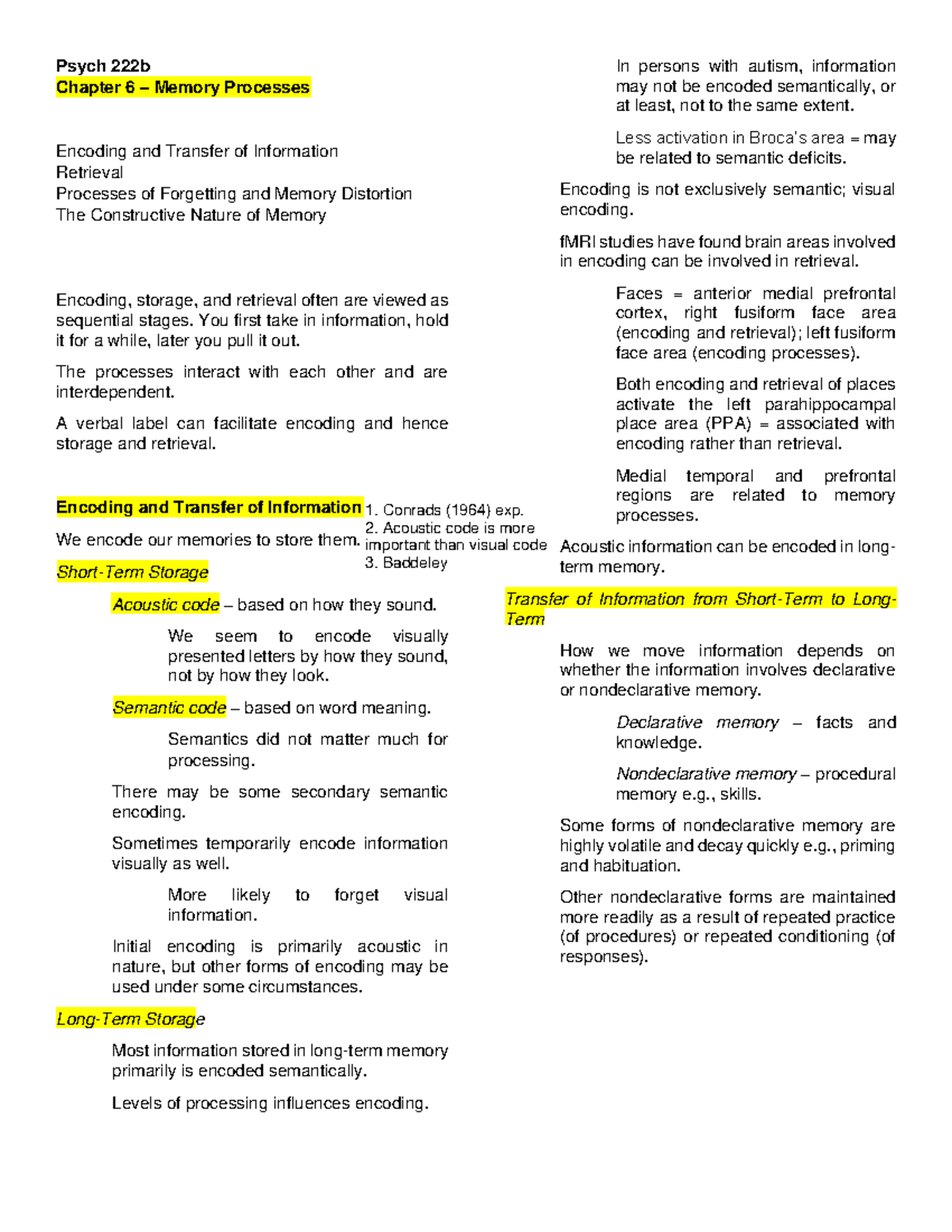 Cog Psych C6: Memory Processes and Encoding Strategies - Studocu