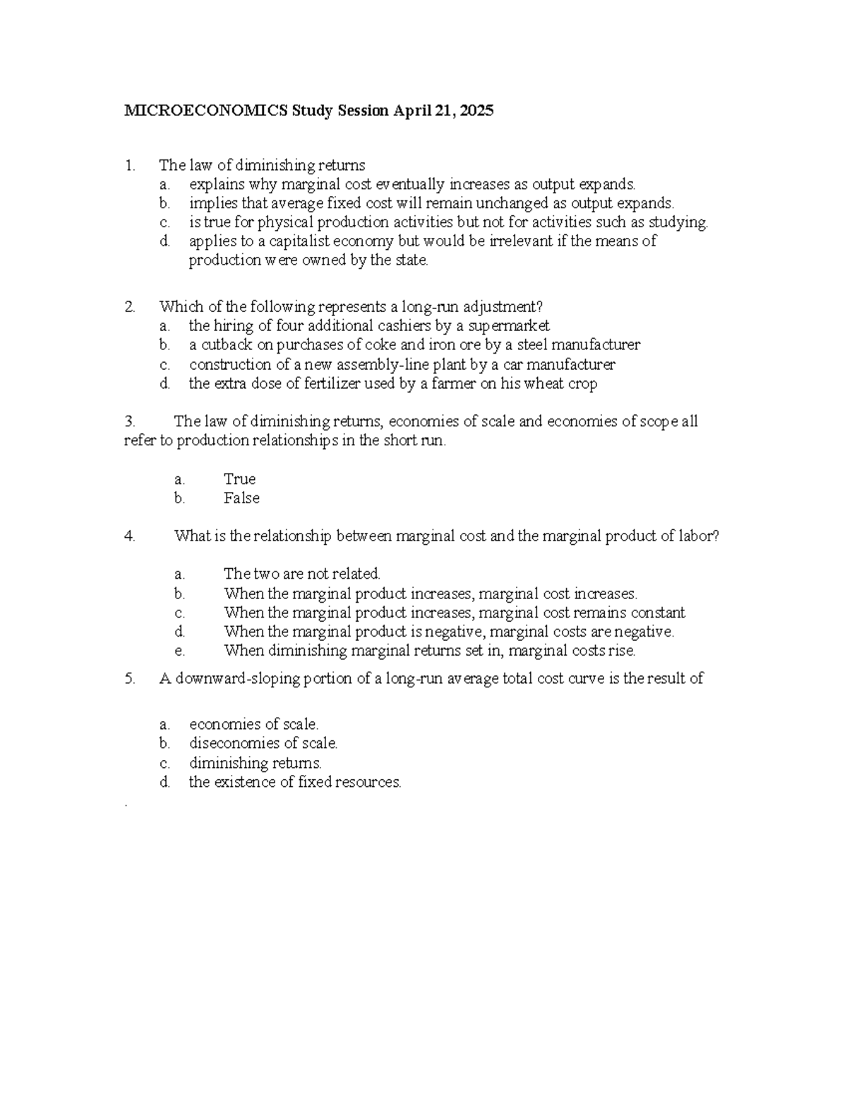 MICROECONOMICS Study Session Notes - April 21, 2025 - Studocu