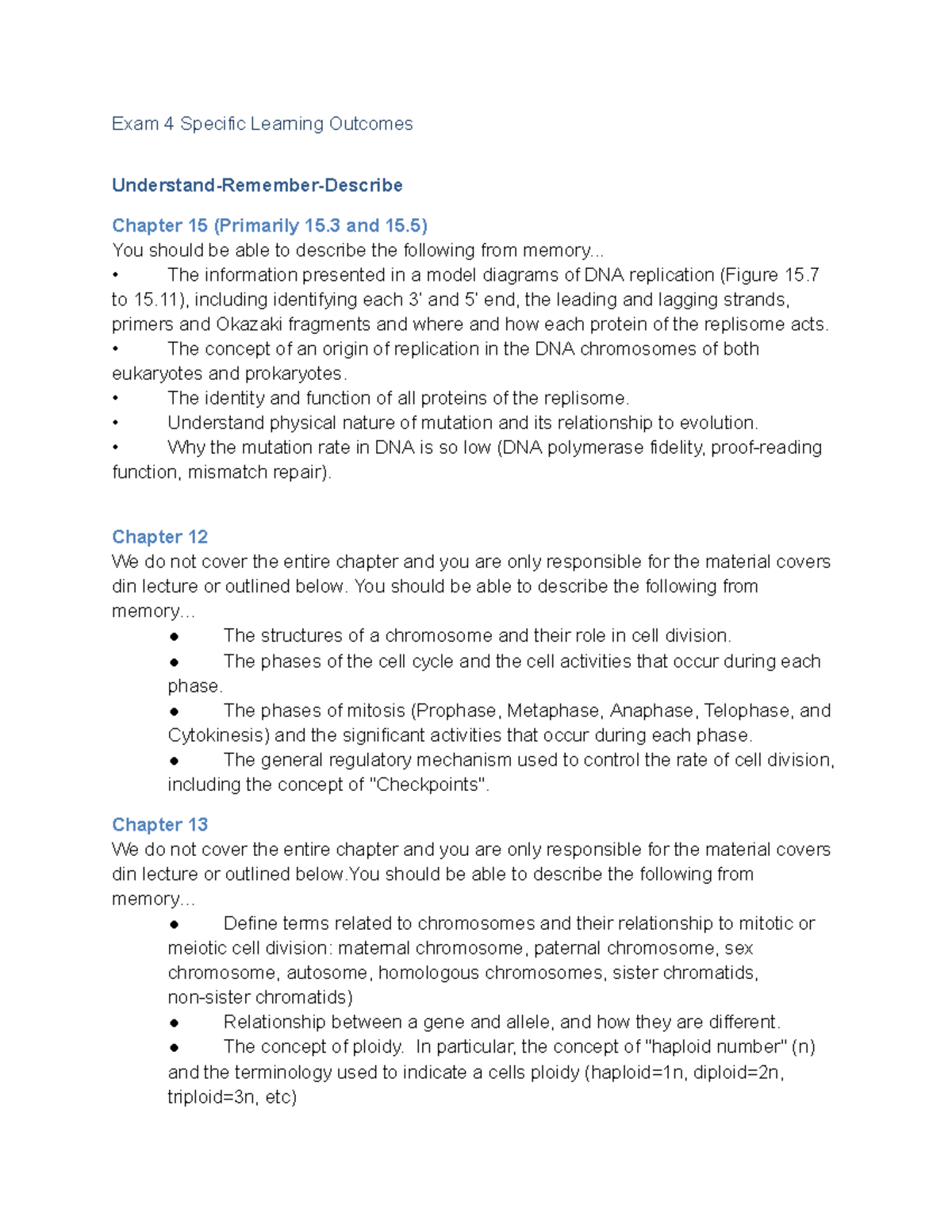 Biology Exam 4 Study Guide: Chapters 12-15 - Studocu