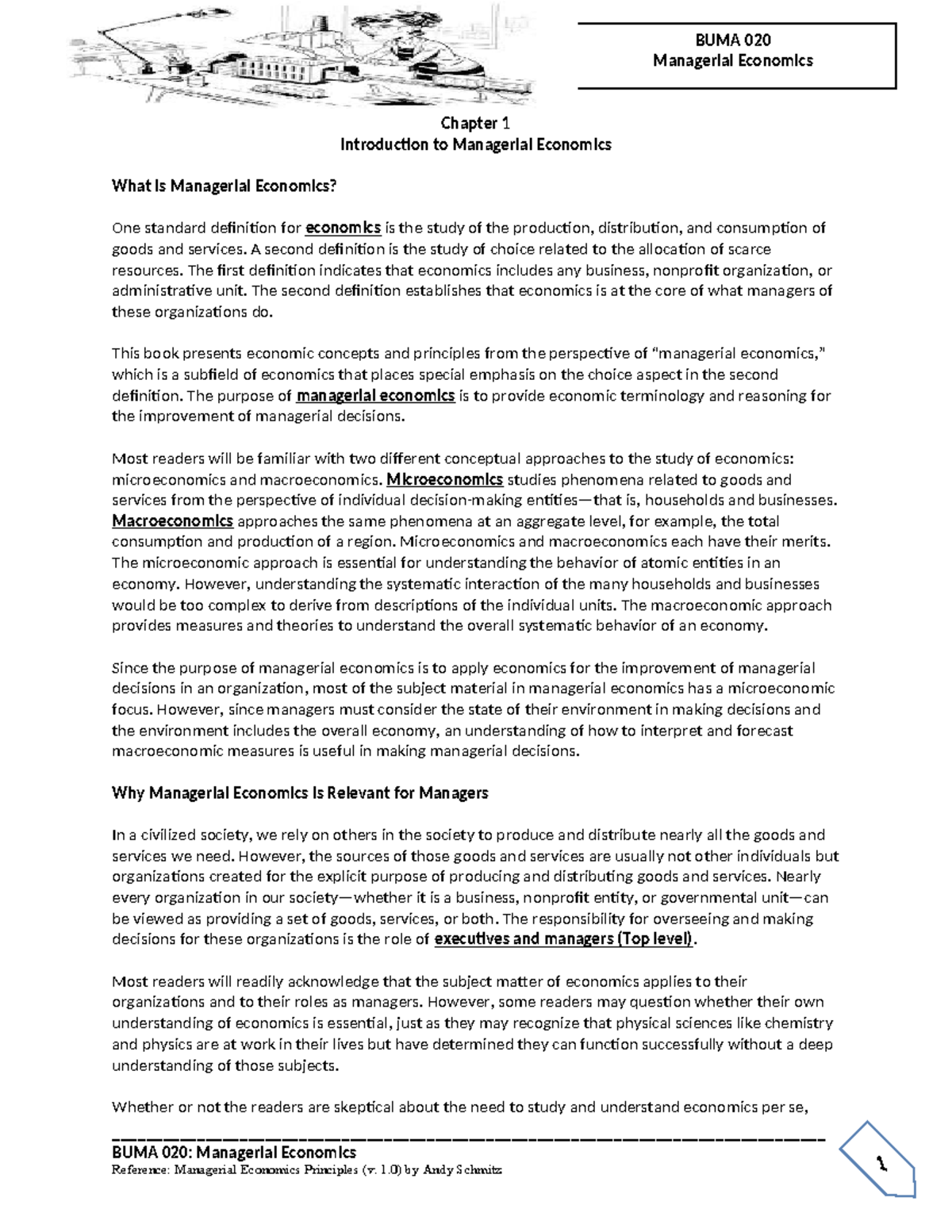 BUMA 020 Managerial Economics Chapter 1: Introduction Overview - Studocu