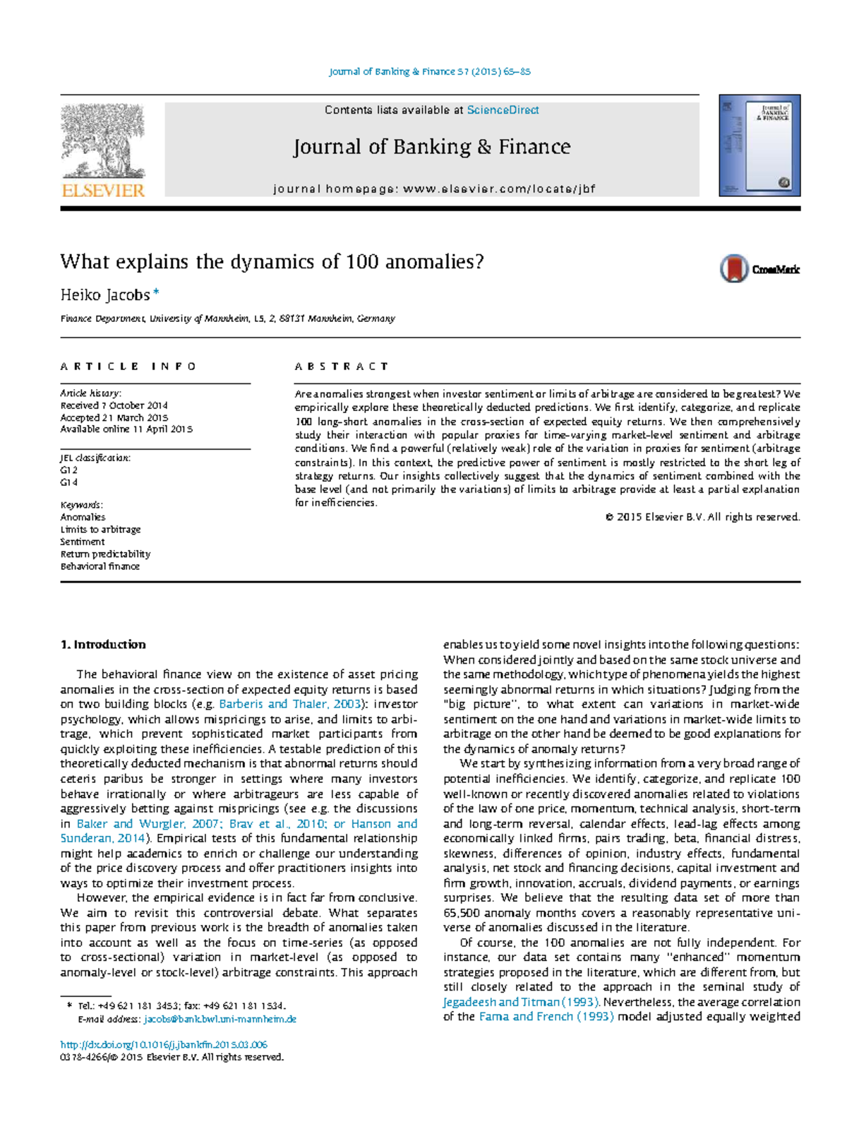 Analysis of Market Anomalies and Investor Sentiment in Finance (FIN 101 ...