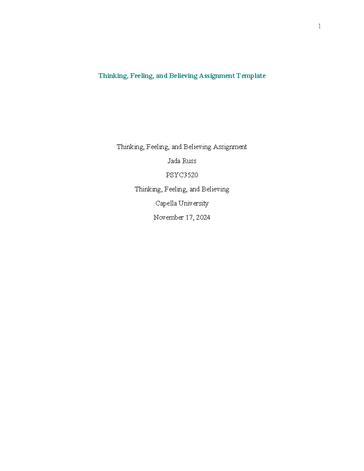 PSYC U06a1 Thinking, Feeling, and Believing Assignment Template - Studocu