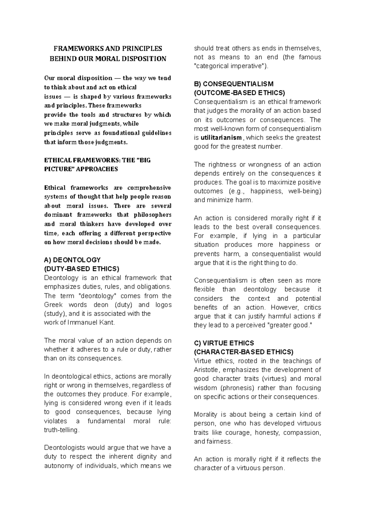 Ethics Topics 2-3: Comprehensive Notes for Final Exam Preparation - Studocu