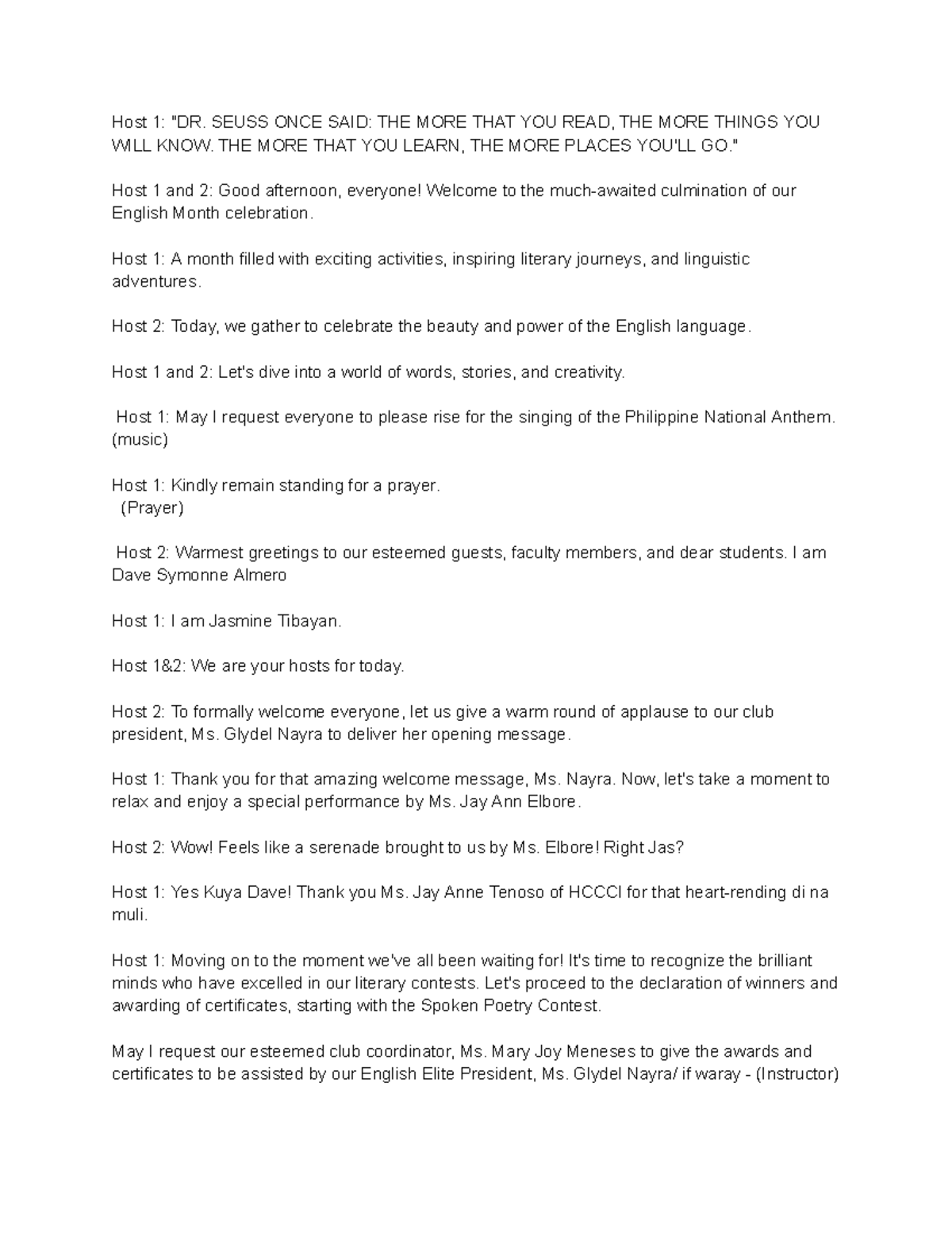 Culminating Script-1 - Host 1: 
