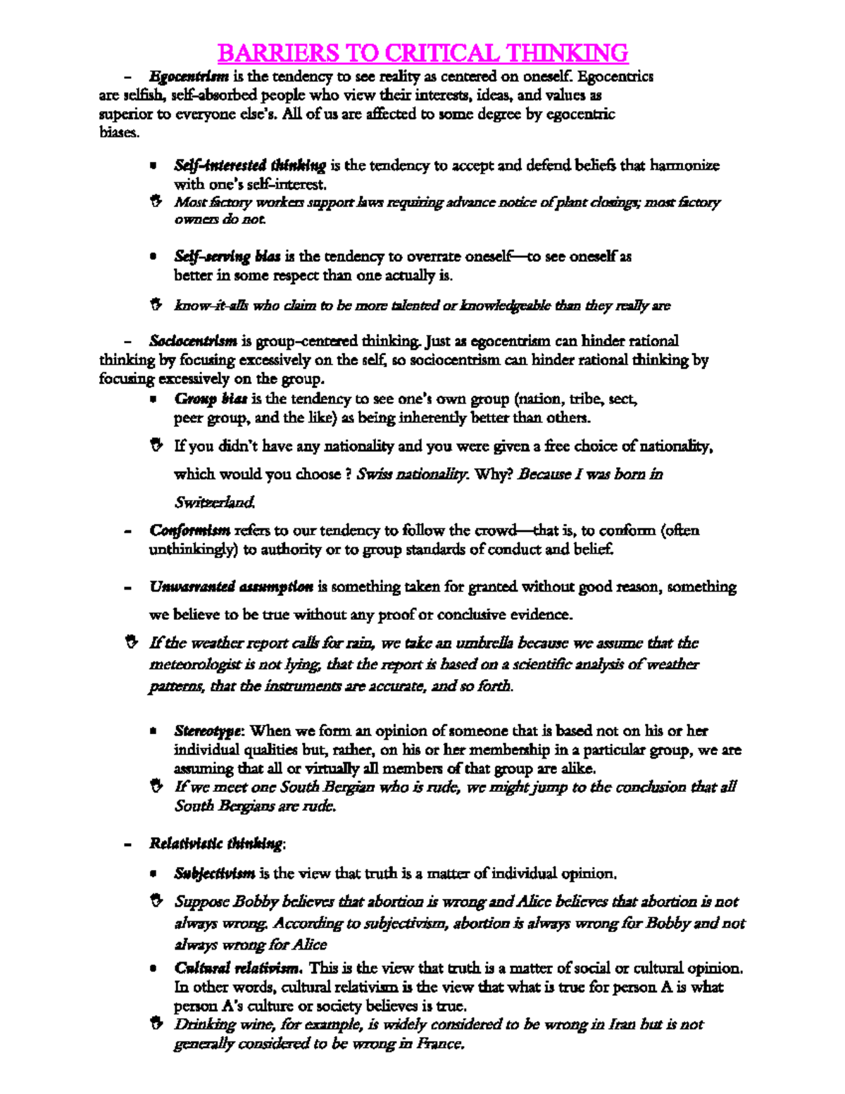 Critical Thinking - Midterm Summary: Barriers and Standards - Studocu