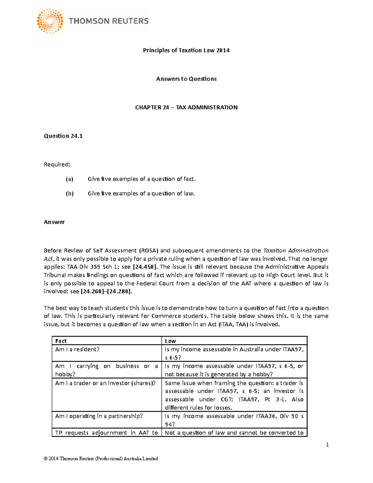 24 - answers - Principles of Taxation Law 2014 Answers to Questions ...