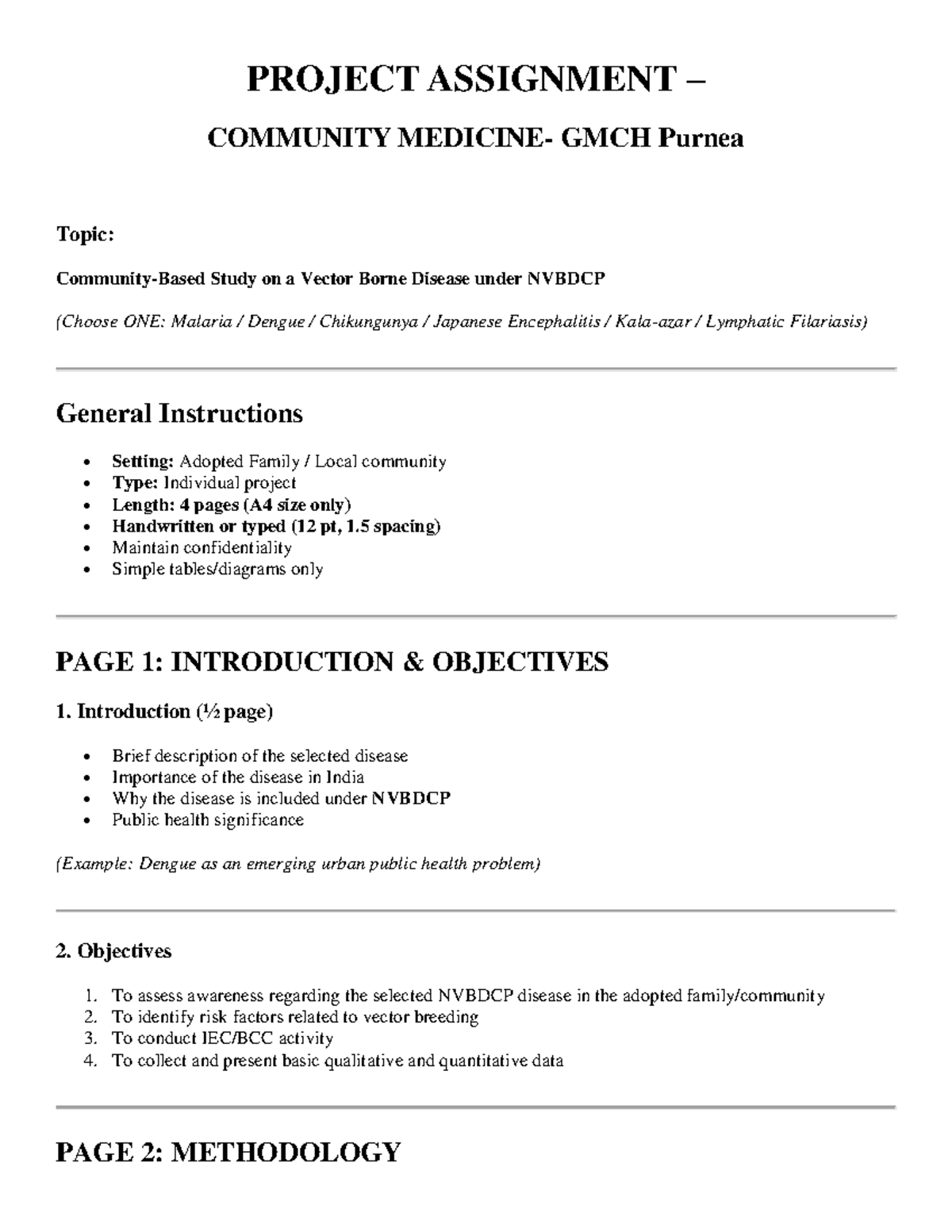 Project Assignment: Study on Vector Borne Disease under NVBDCP - 3rd ...