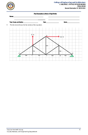 Finals in Statics Set 1 - Engineering Mechanics - College of ...