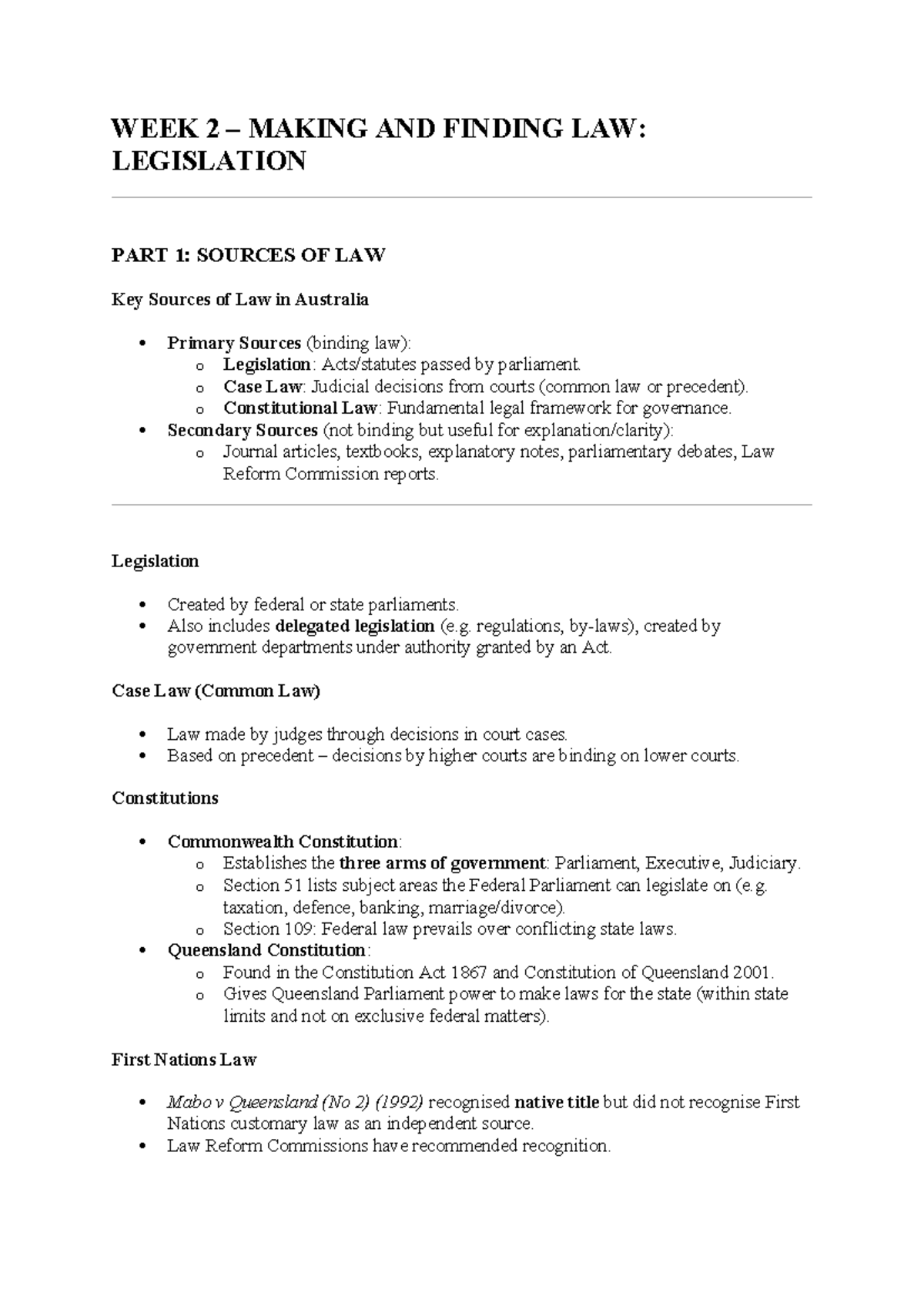 WEEK 2: MAKING AND FINDING LAW - SOURCES & GOVERNMENT IN AUSTRALIA ...