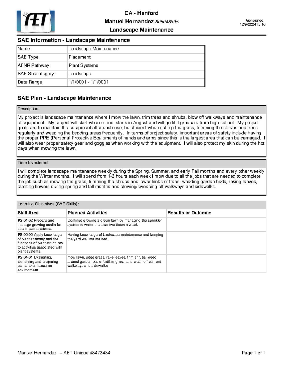 SAE Landscape Maintenance Project Report - CA 605048995 - Studocu