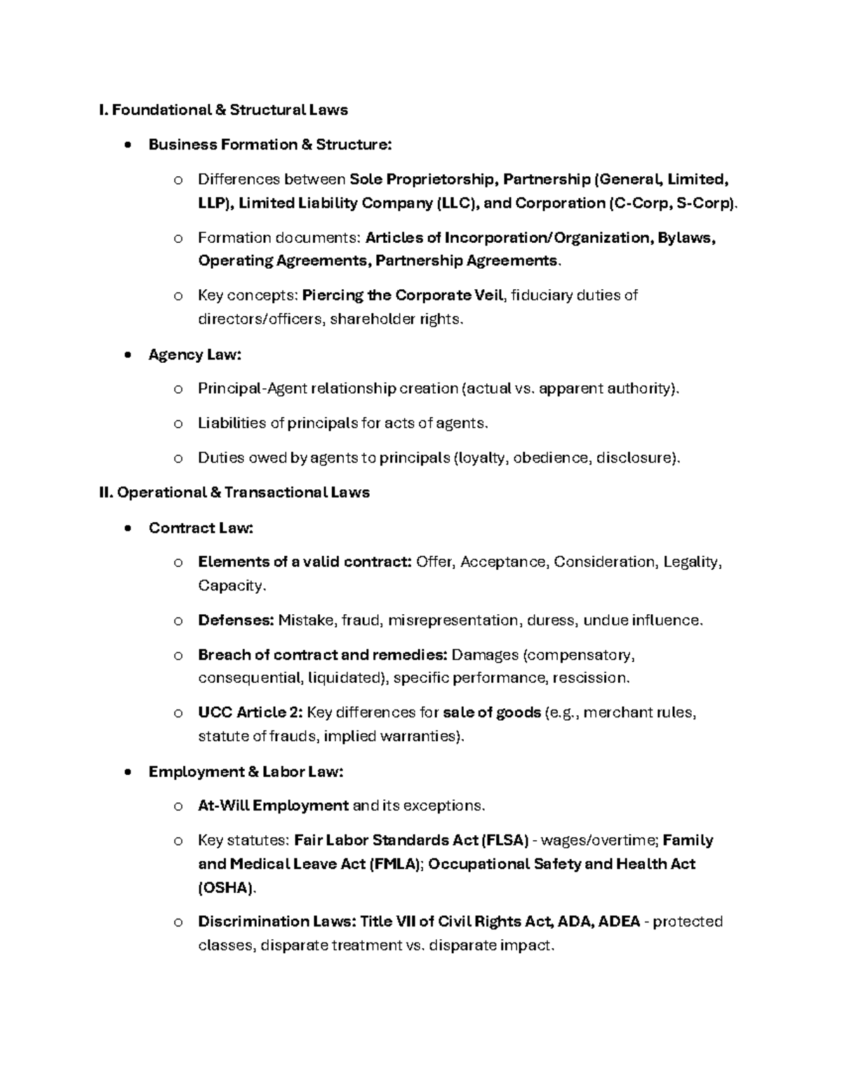 Foundational & Operational Laws for Business Formation (BLR) - Studocu