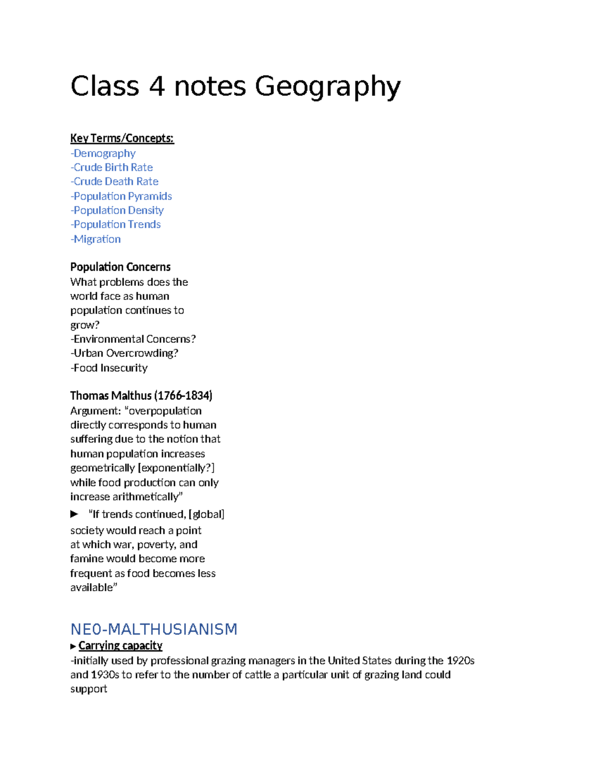 Class 4 Geography Notes: Population Dynamics & Global Concerns - Studocu