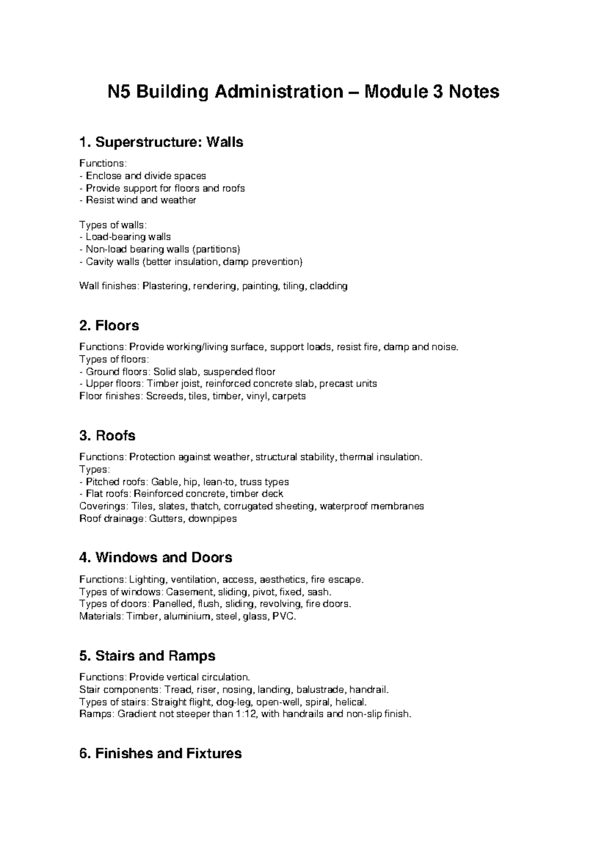 N5 Building Administration: Module 3 Superstructure & Components Notes ...