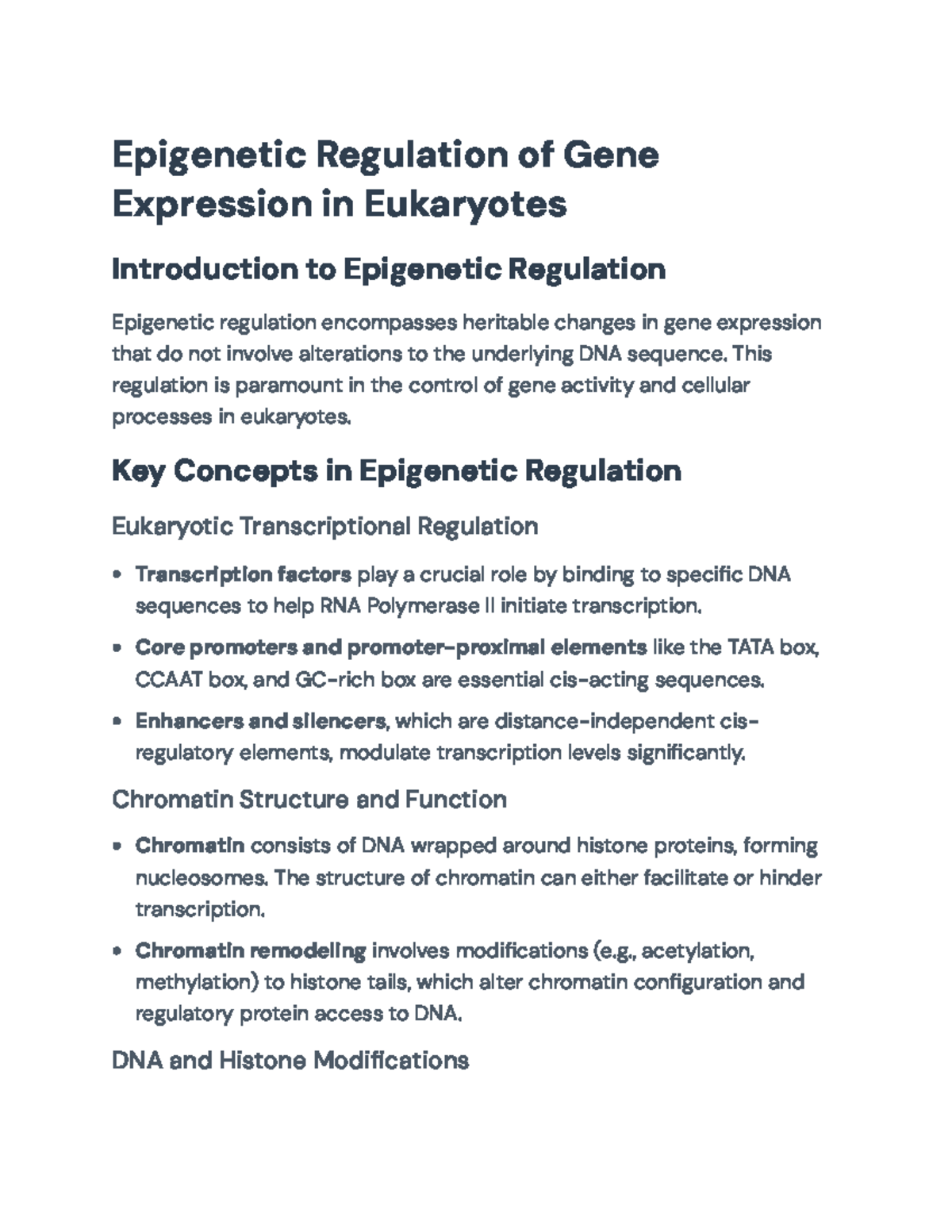 Final Exam Notes: Epigenetic Regulation of Gene Expression in ...