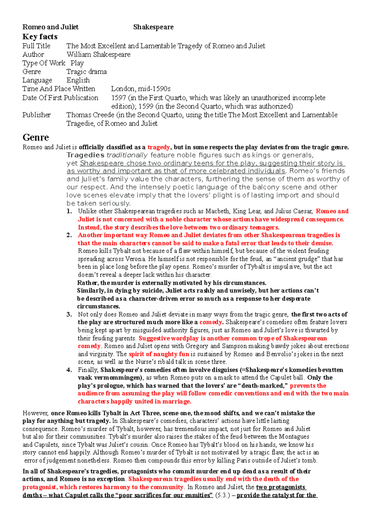 Shakespeare's Romeo and Juliet: A Tragic Play Analysis (ENG 101 ...