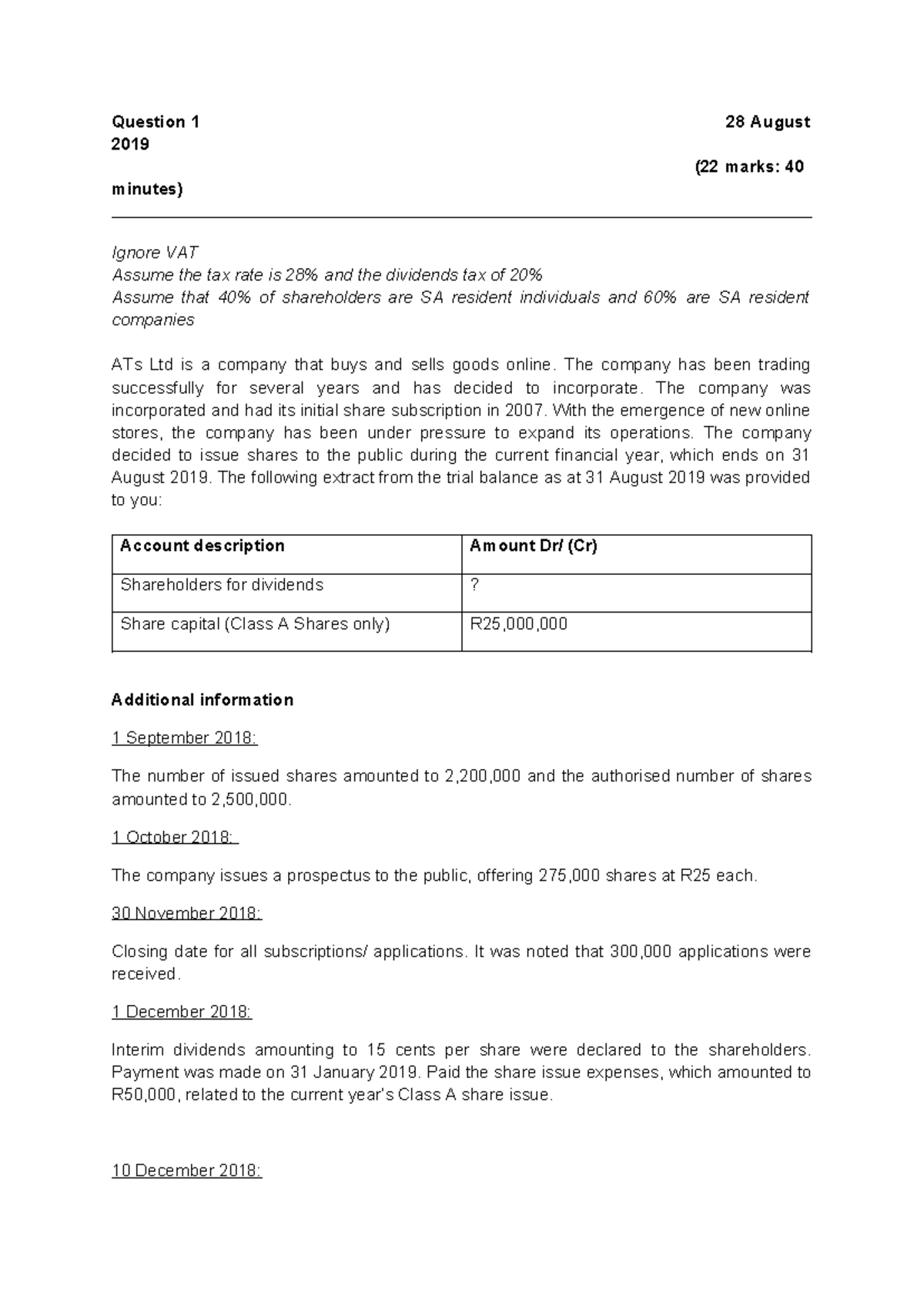 Revision PACK Questions for ACC 101: Financial Accounting (2019) - Studocu