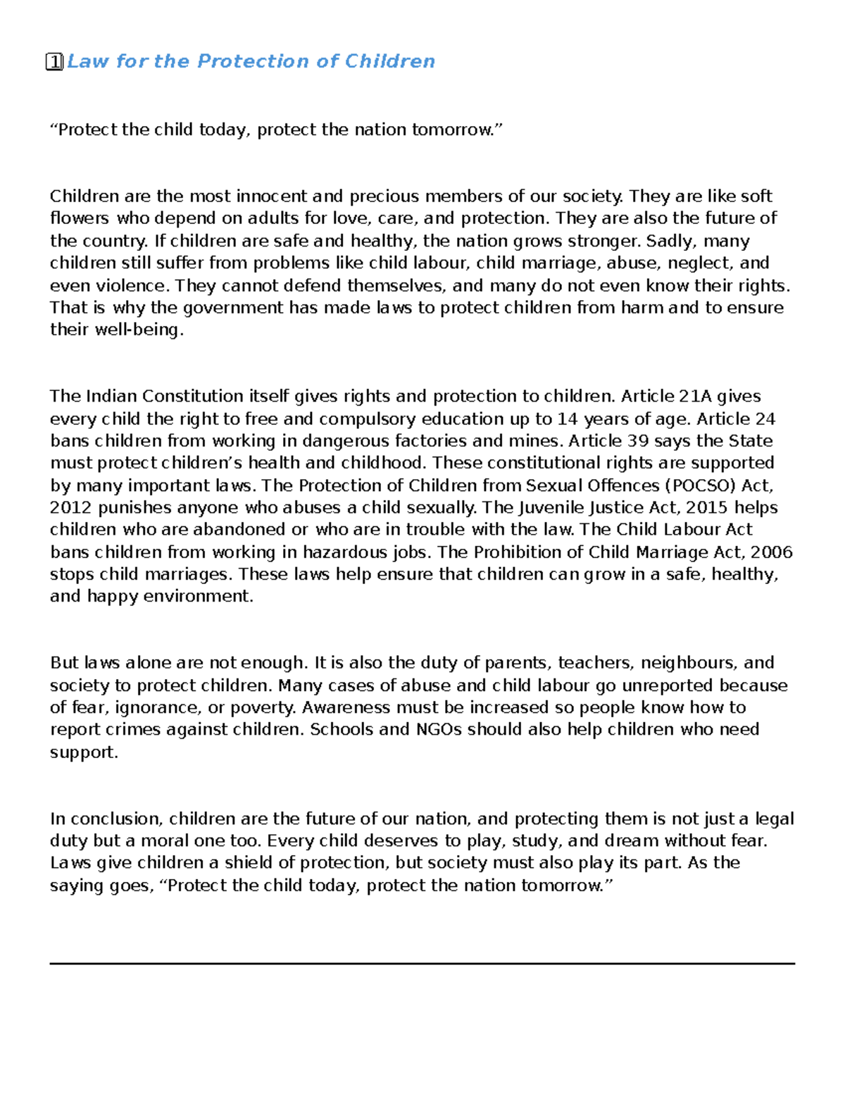 Law for the Protection of Children: A Comprehensive Overview - Studocu