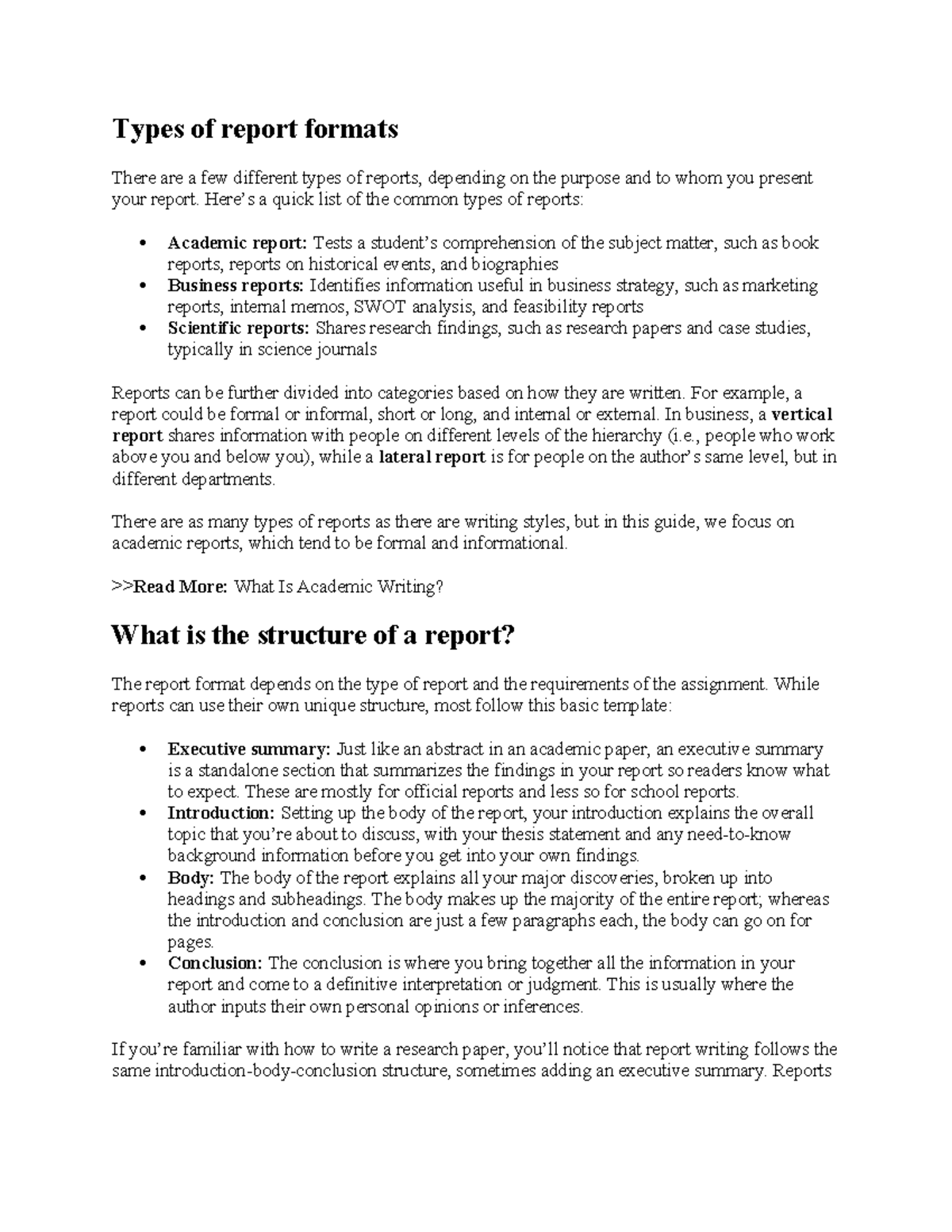Types Of Report Formats